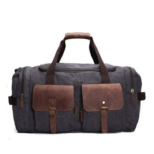 Canvas Leather Travel Military Duffle Bag - Blue Sebe Handmade Leather Bags