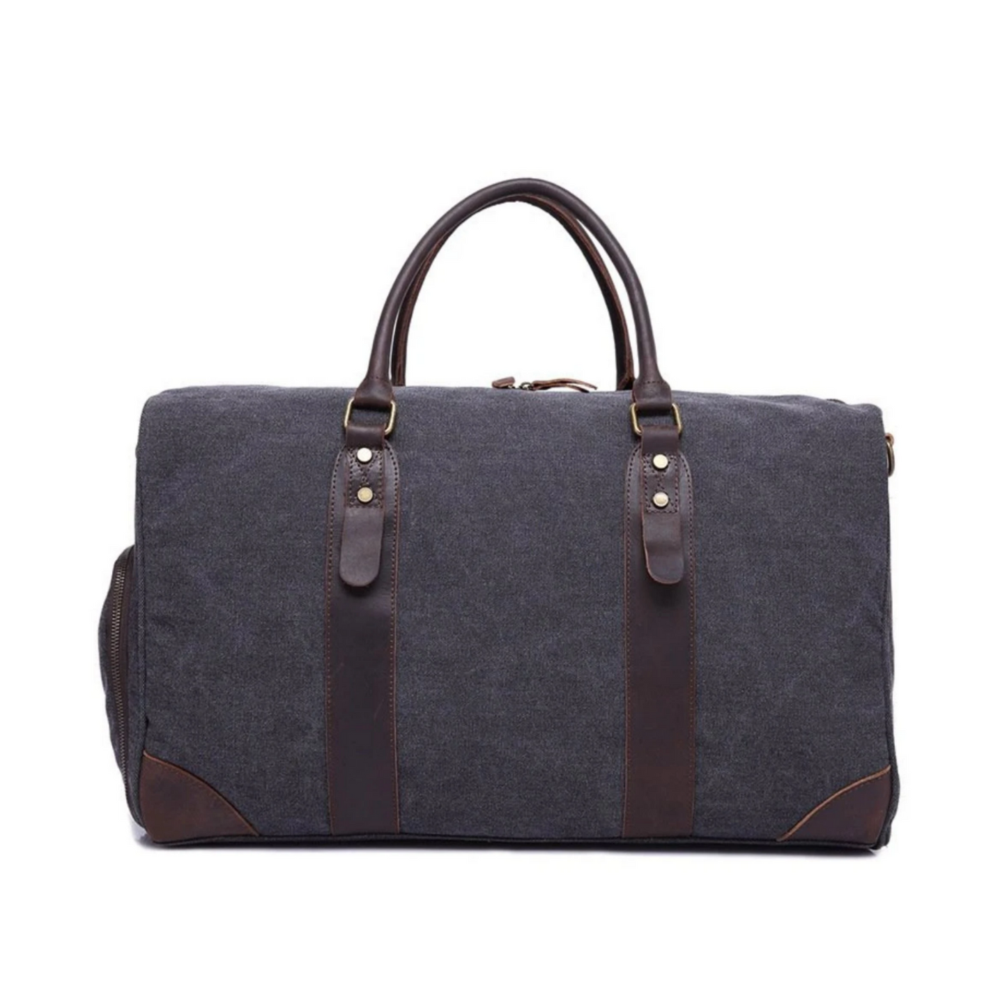 Canvas Leather Trim Travel Duffel with Shoe Pouch - Blue Sebe Handmade Leather Bags