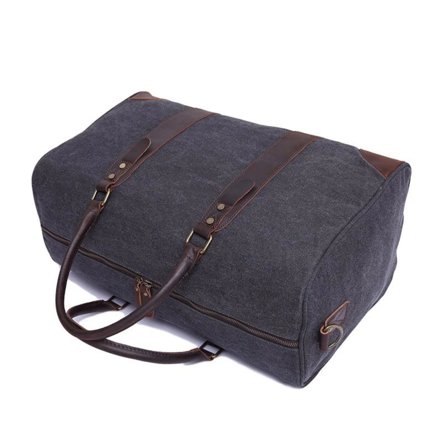Canvas Leather Trim Travel Duffel with Shoe Pouch - Blue Sebe Handmade Leather Bags