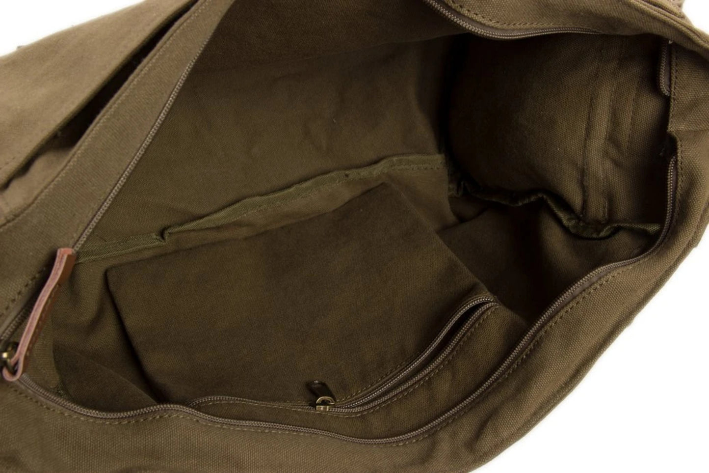 Waxed Canvas Simple DSLR Camera Messenger Bag, Diaper Bag - Army Green - Blue Sebe Handmade Leather Bags