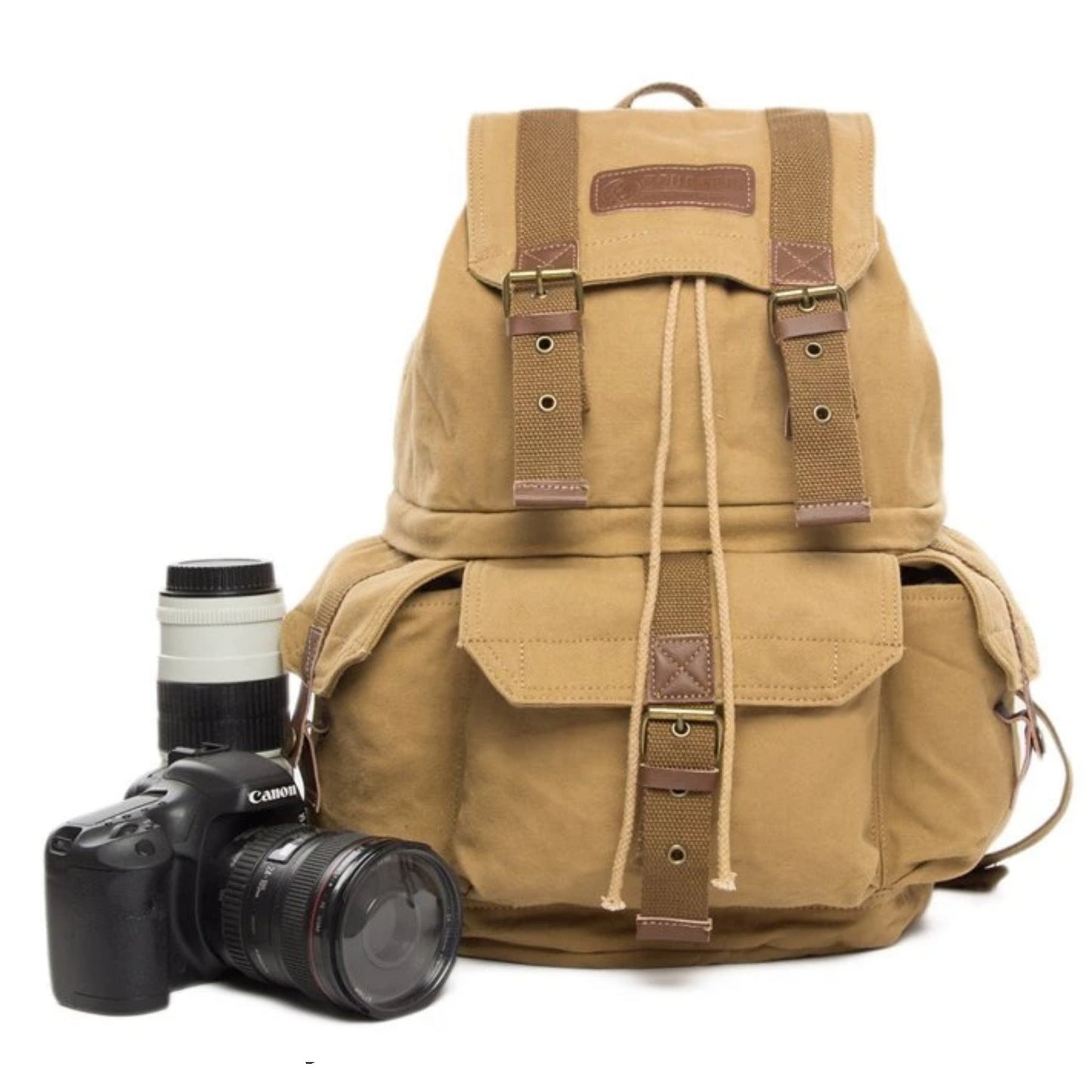 Waxed Canvas DSLR Camera Travel Backpack - K - Blue Sebe Handmade Leather Bags