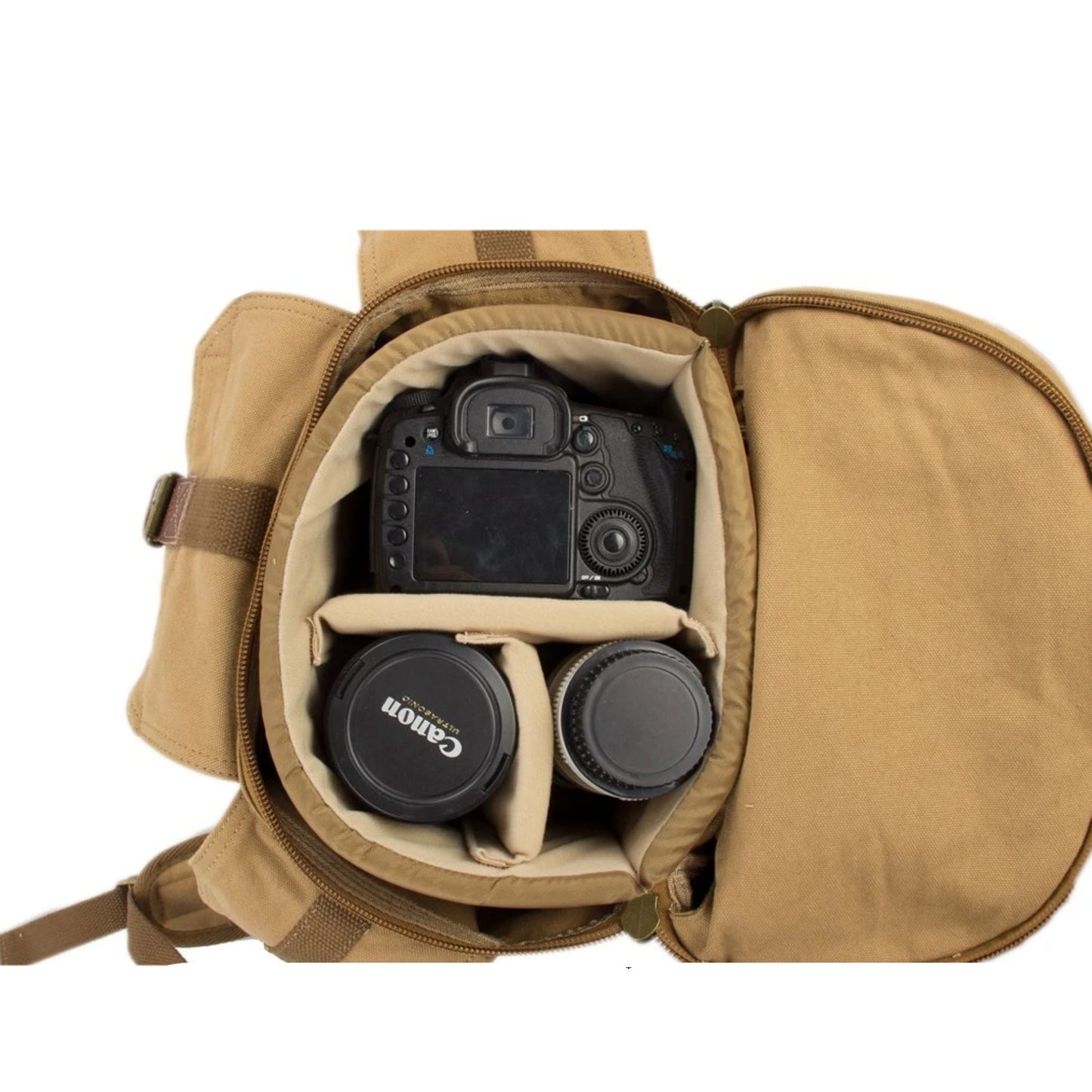 Waxed Canvas DSLR Camera Travel Backpack - K - Blue Sebe Handmade Leather Bags