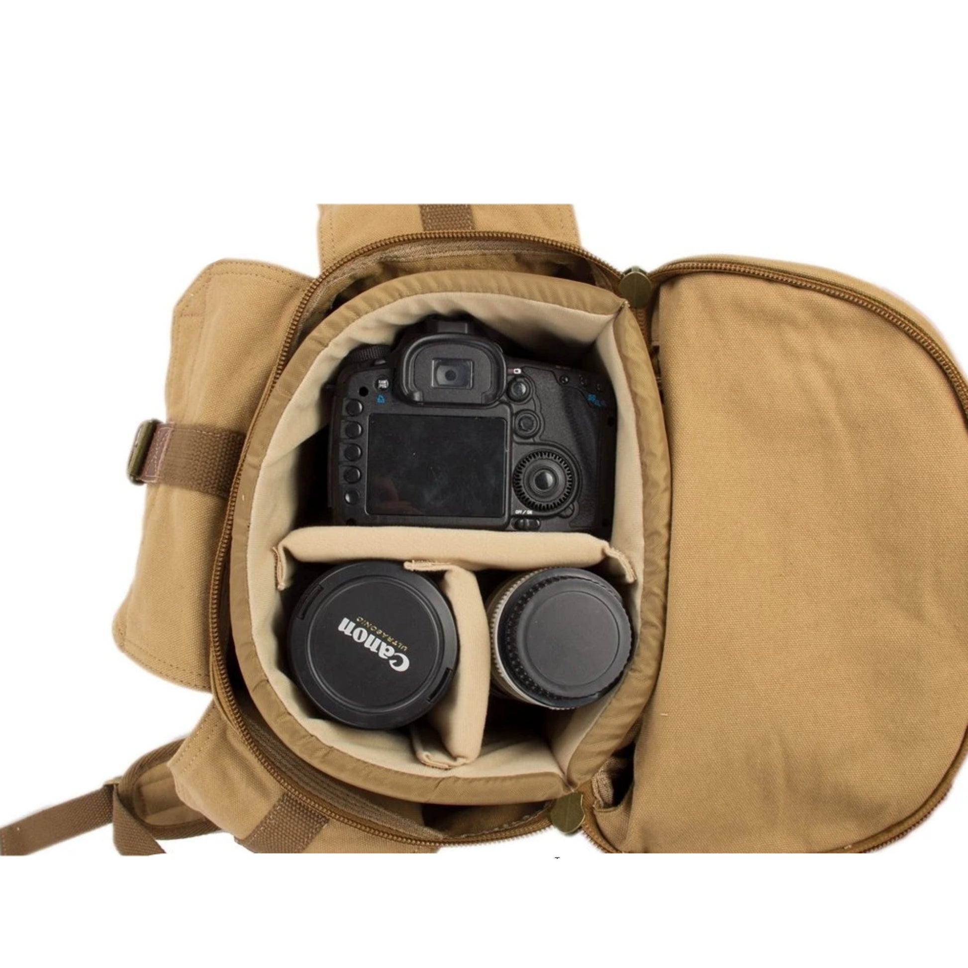 Waxed Canvas DSLR Camera Travel Backpack - K - Blue Sebe Handmade Leather Bags