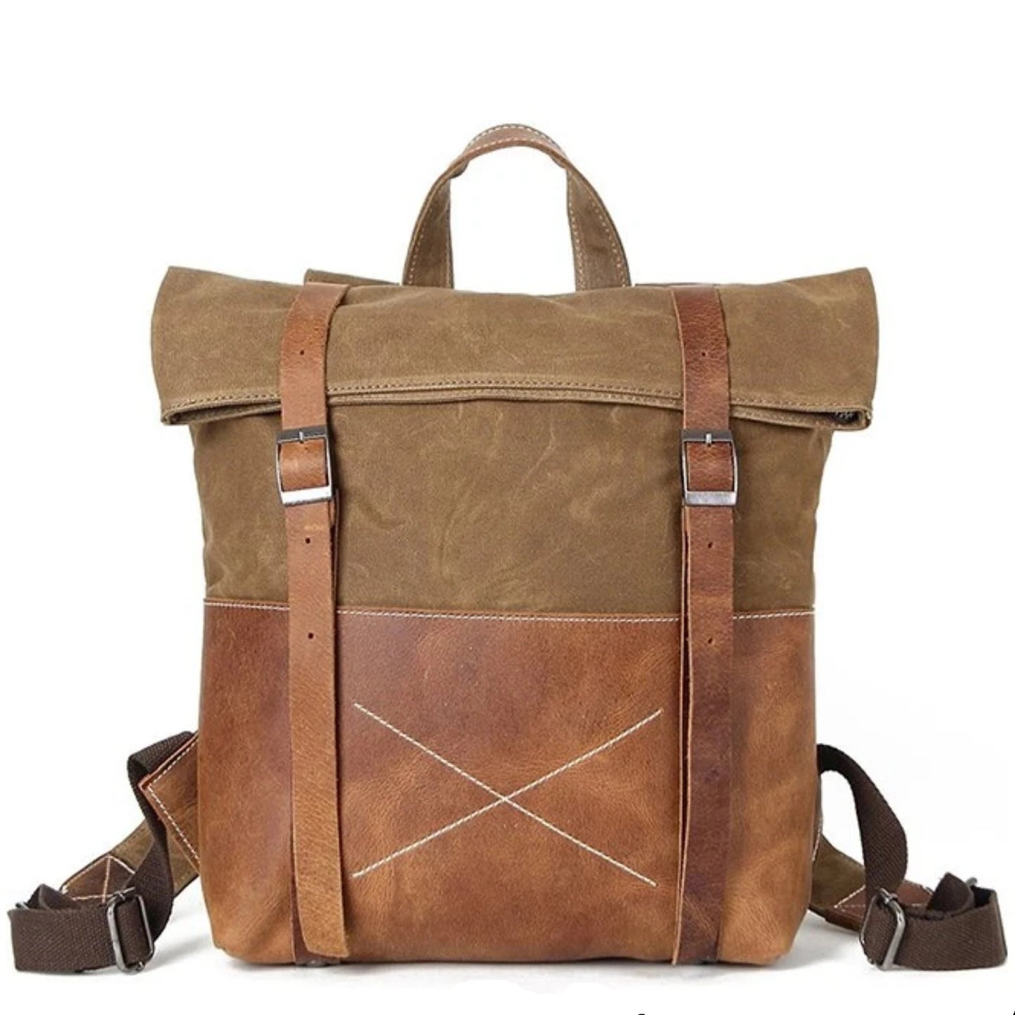 Waxed Canvas With Leather Durable Backpack - Blue Sebe Handmade Leather Bags
