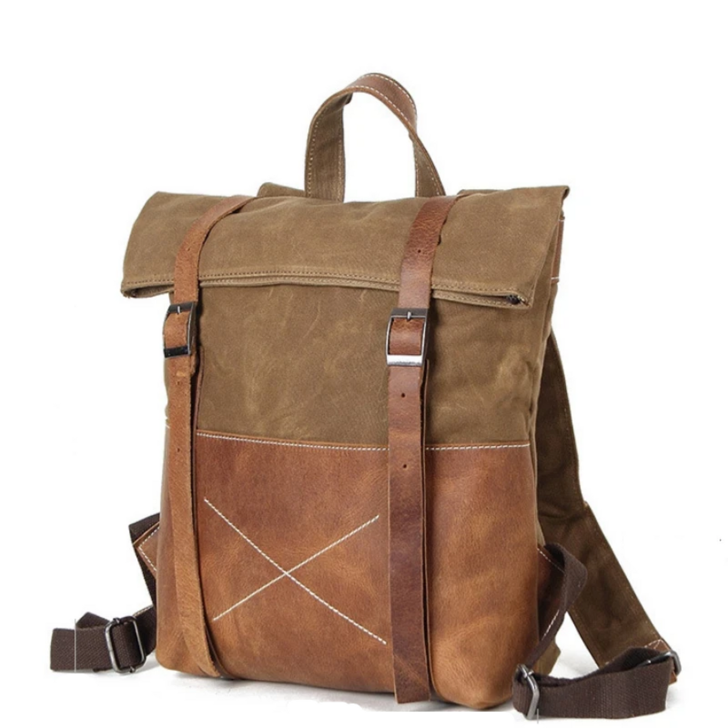 Waxed Canvas With Leather Durable Backpack - Blue Sebe Handmade Leather Bags