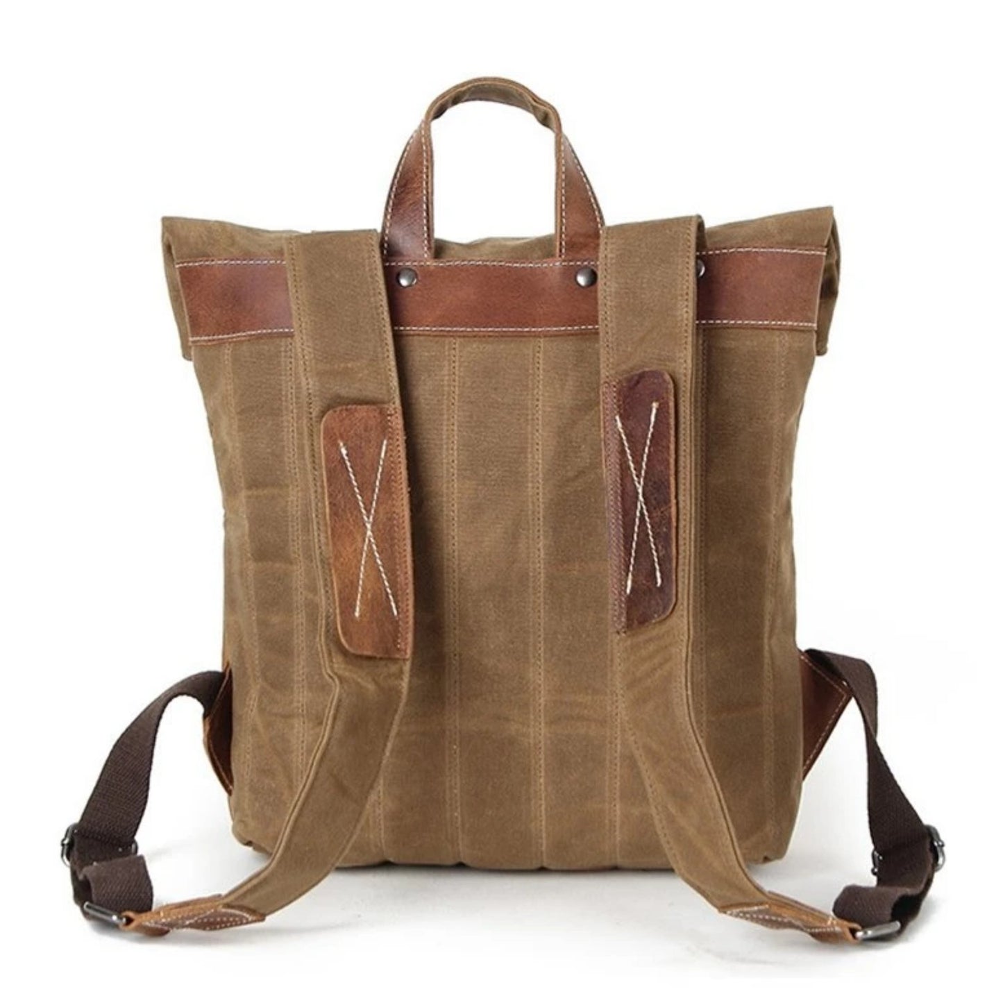 Waxed Canvas With Leather Durable Backpack - Blue Sebe Handmade Leather Bags