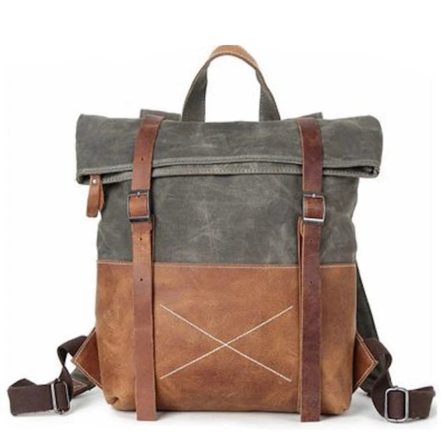 Waxed Canvas With Leather Durable Backpack - Blue Sebe Handmade Leather Bags