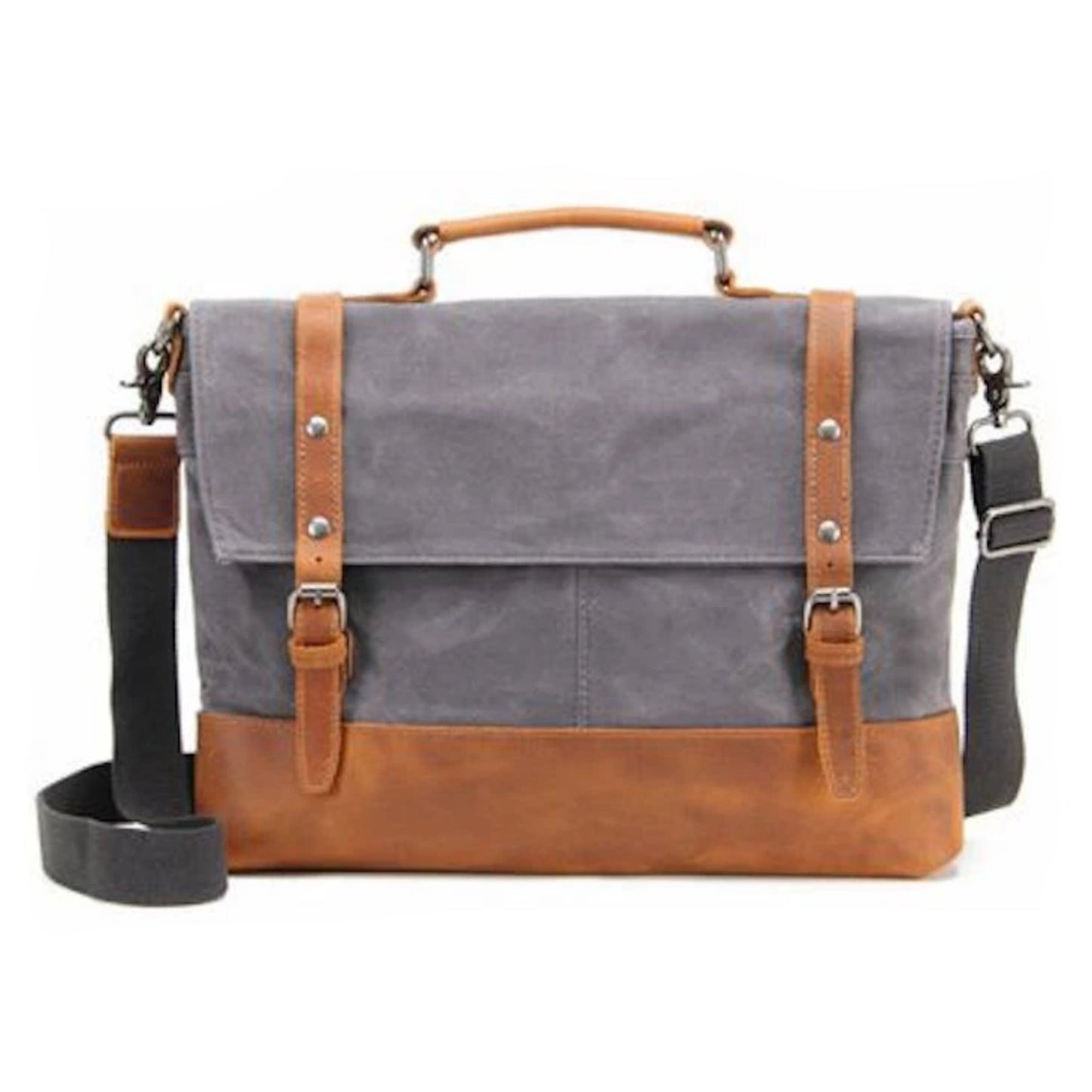 Waxed Canvas with Leather Trim Waterproof Men's Satchel Bag - Blue Sebe Handmade Leather Bags