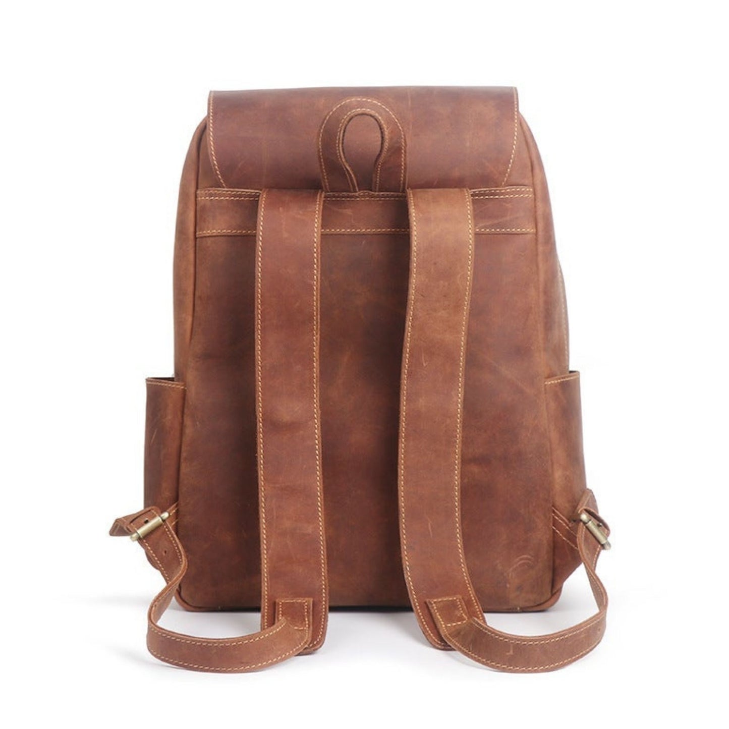 Handmade Crazy Horse Leather Men Backpack - Blue Sebe Handmade Leather Bags