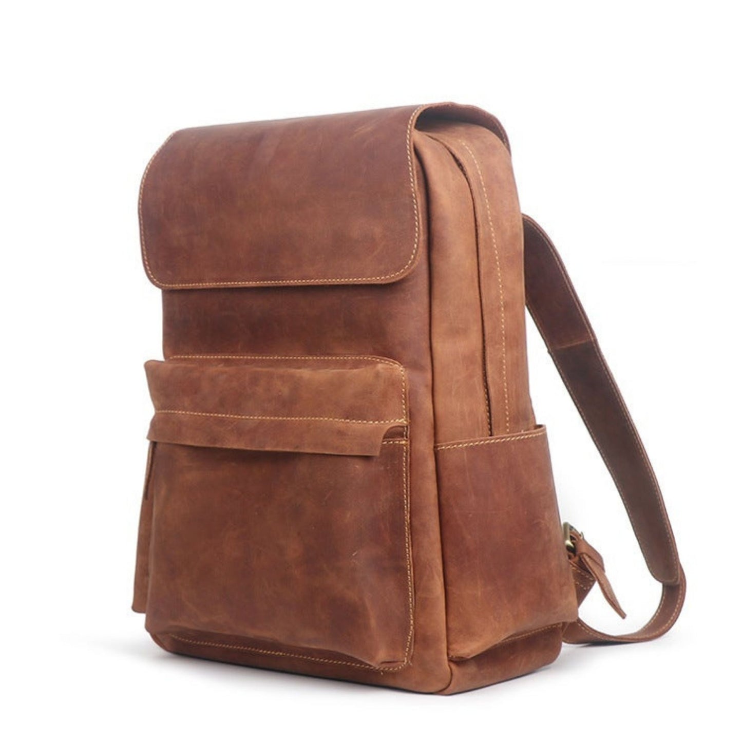 Handmade Crazy Horse Leather Men Backpack - Blue Sebe Handmade Leather Bags