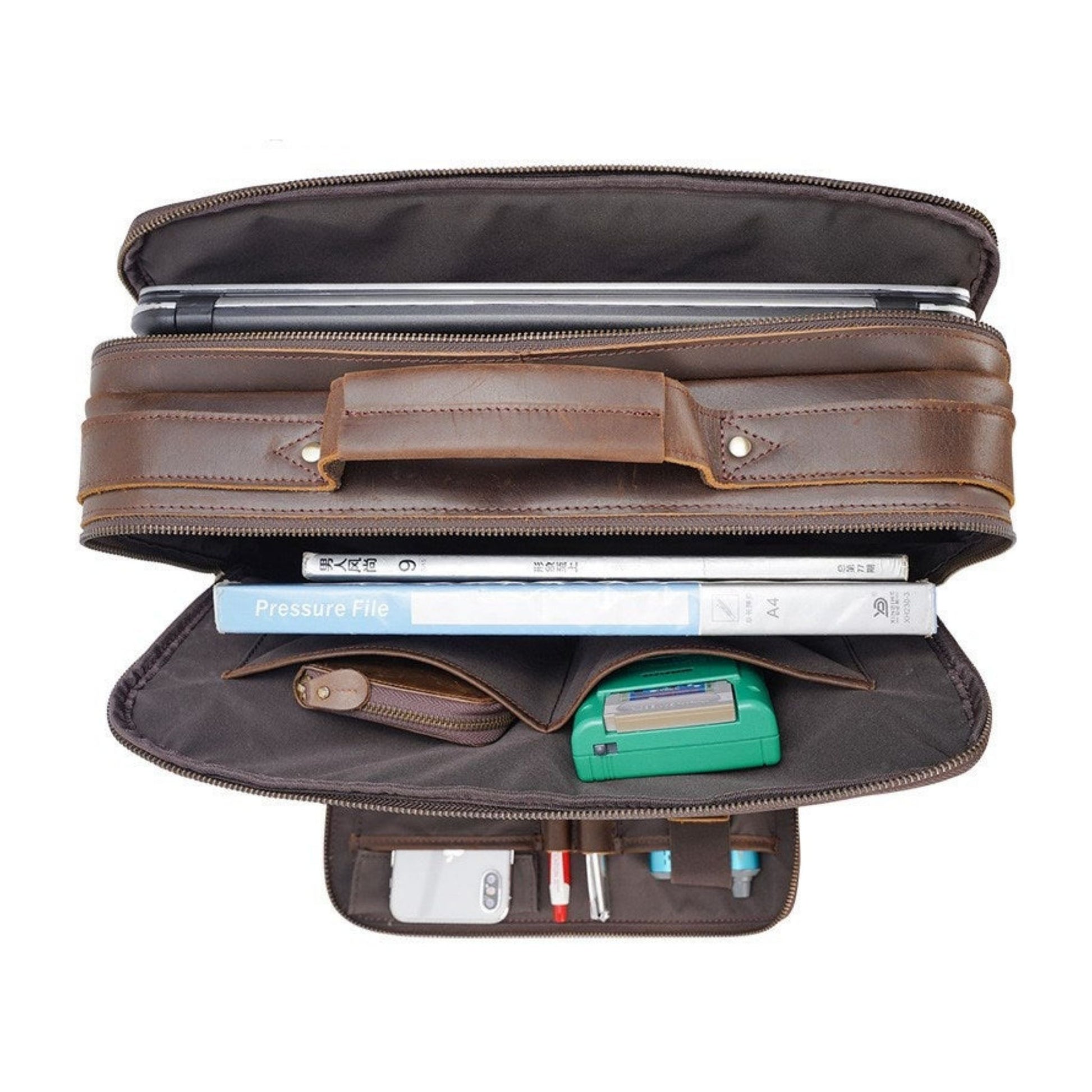 Handmade Full Grain Leather 15.6'' Business Handbag - Blue Sebe Handmade Leather Bags