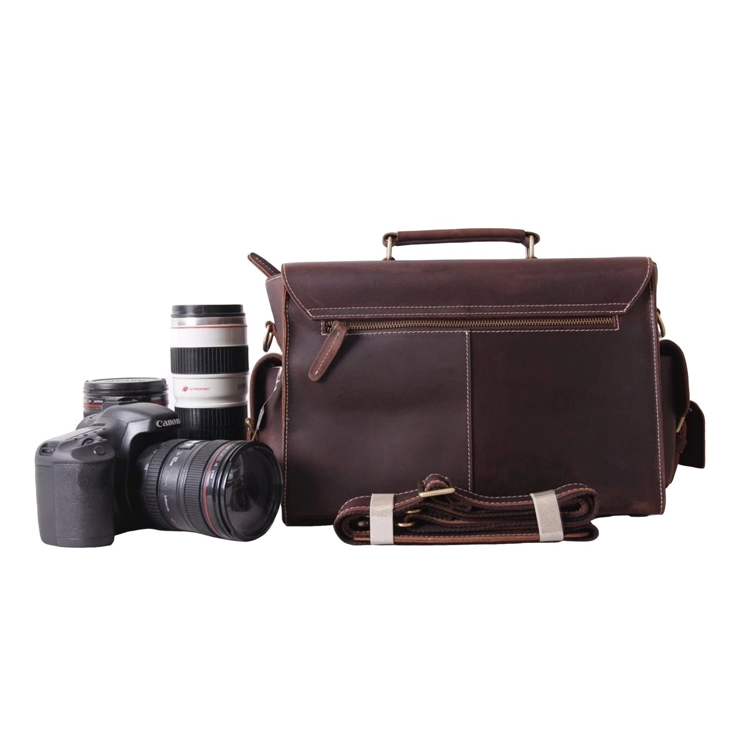 Handmade Full Grain Leather Camera Satchel - Blue Sebe Handmade Leather Bags
