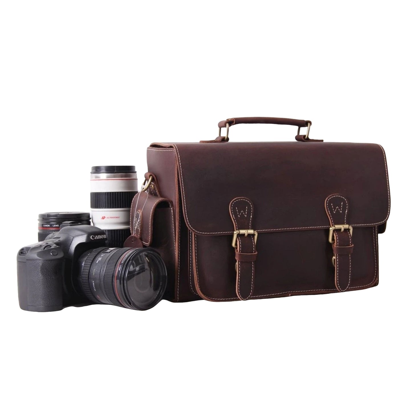 Handmade Full Grain Leather Camera Satchel - Blue Sebe Handmade Leather Bags