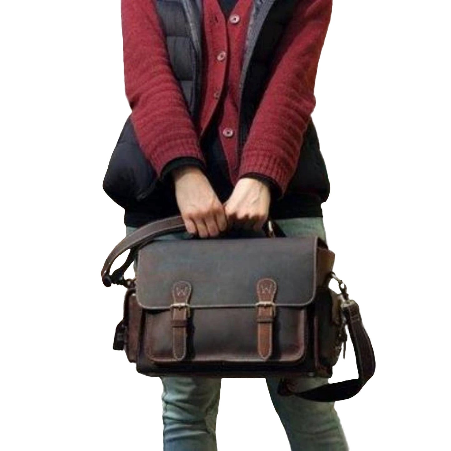 Handmade Full Grain Leather Camera Satchel - Blue Sebe Handmade Leather Bags