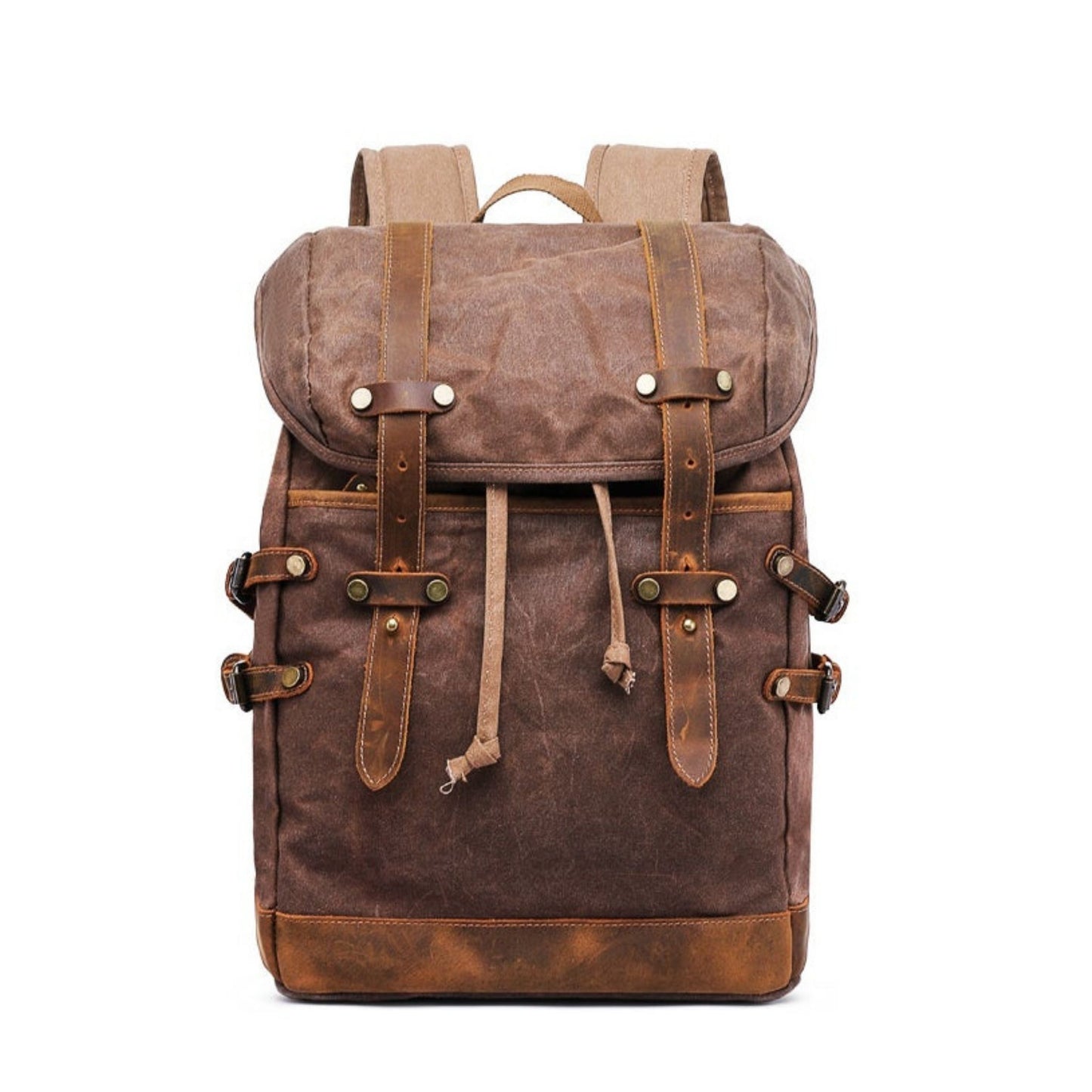 Handmade Waxed Canvas Hiking Backpack - Blue Sebe Handmade Leather Bags