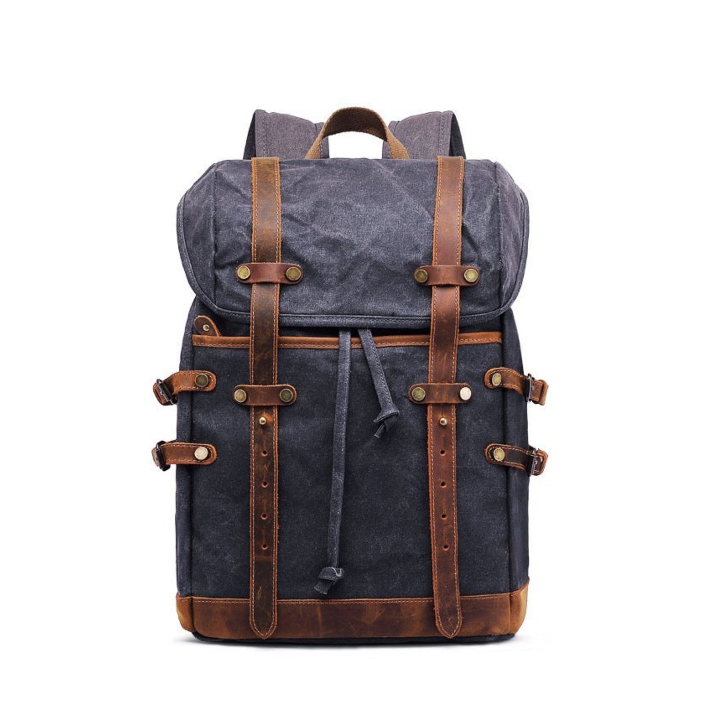 Handmade Waxed Canvas Hiking Backpack - Blue Sebe Handmade Leather Bags