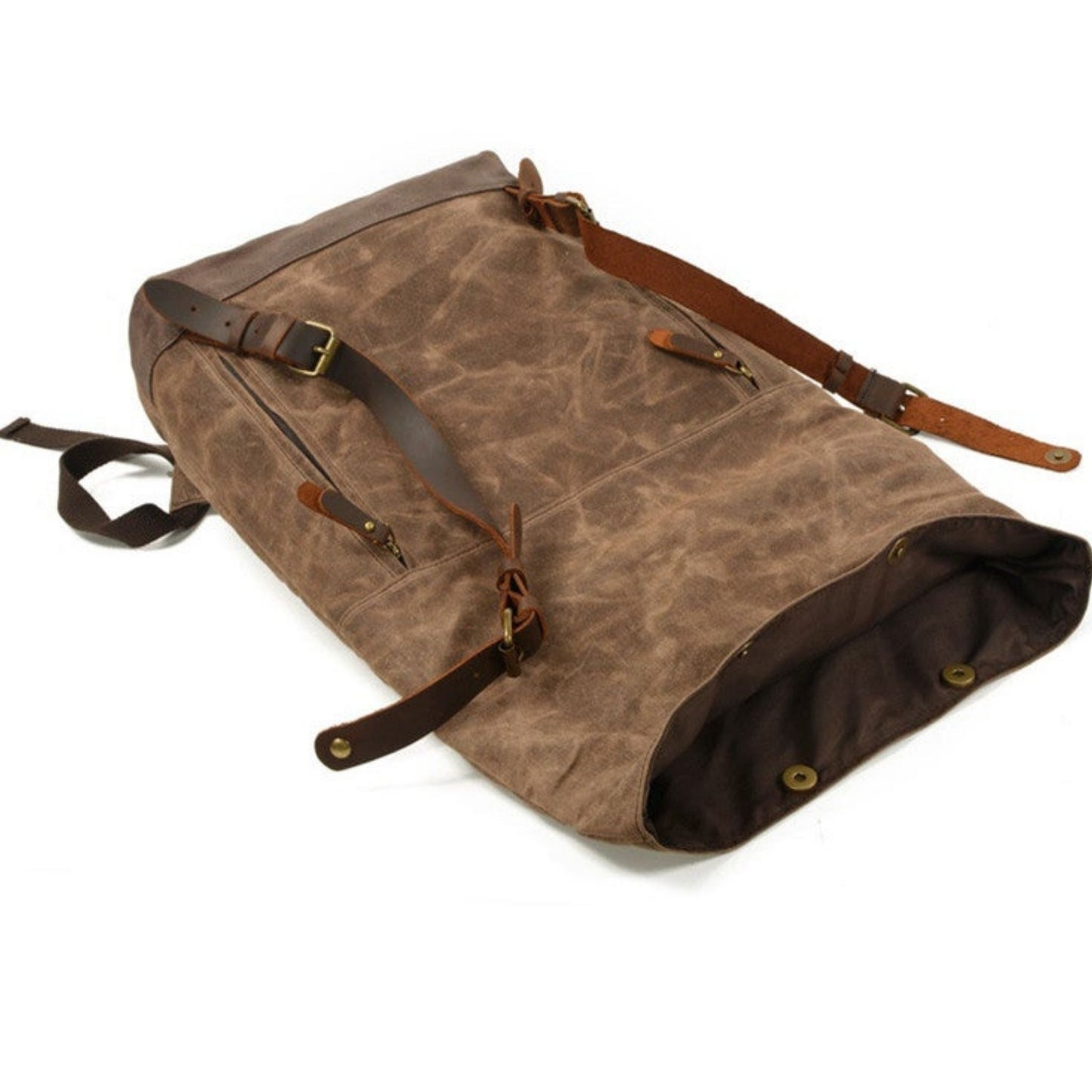 Handmade Waxed Canvas Leather Backpack - Blue Sebe Handmade Leather Bags