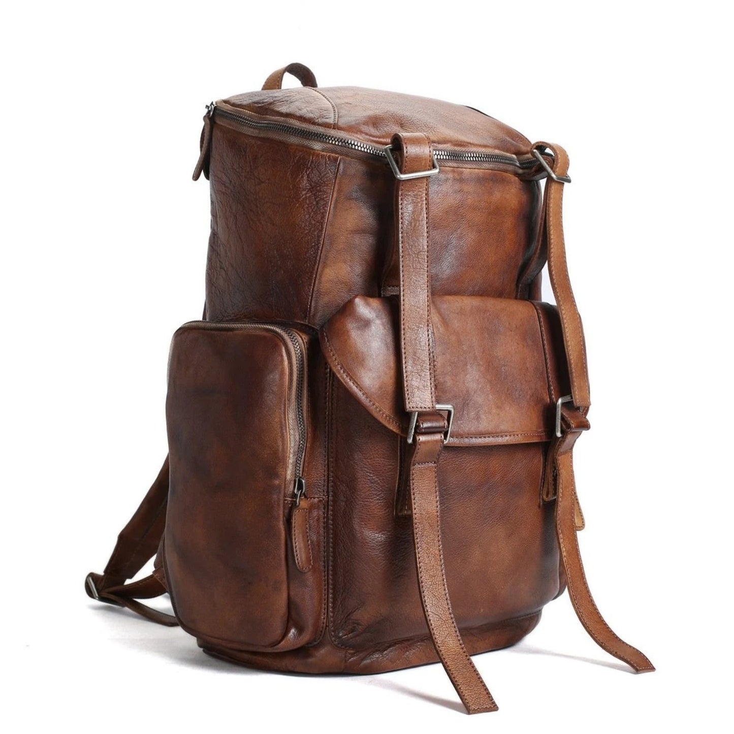 Handmade Vintage Leather Oversized Travel Backpack - Blue Sebe Handmade Leather Bags