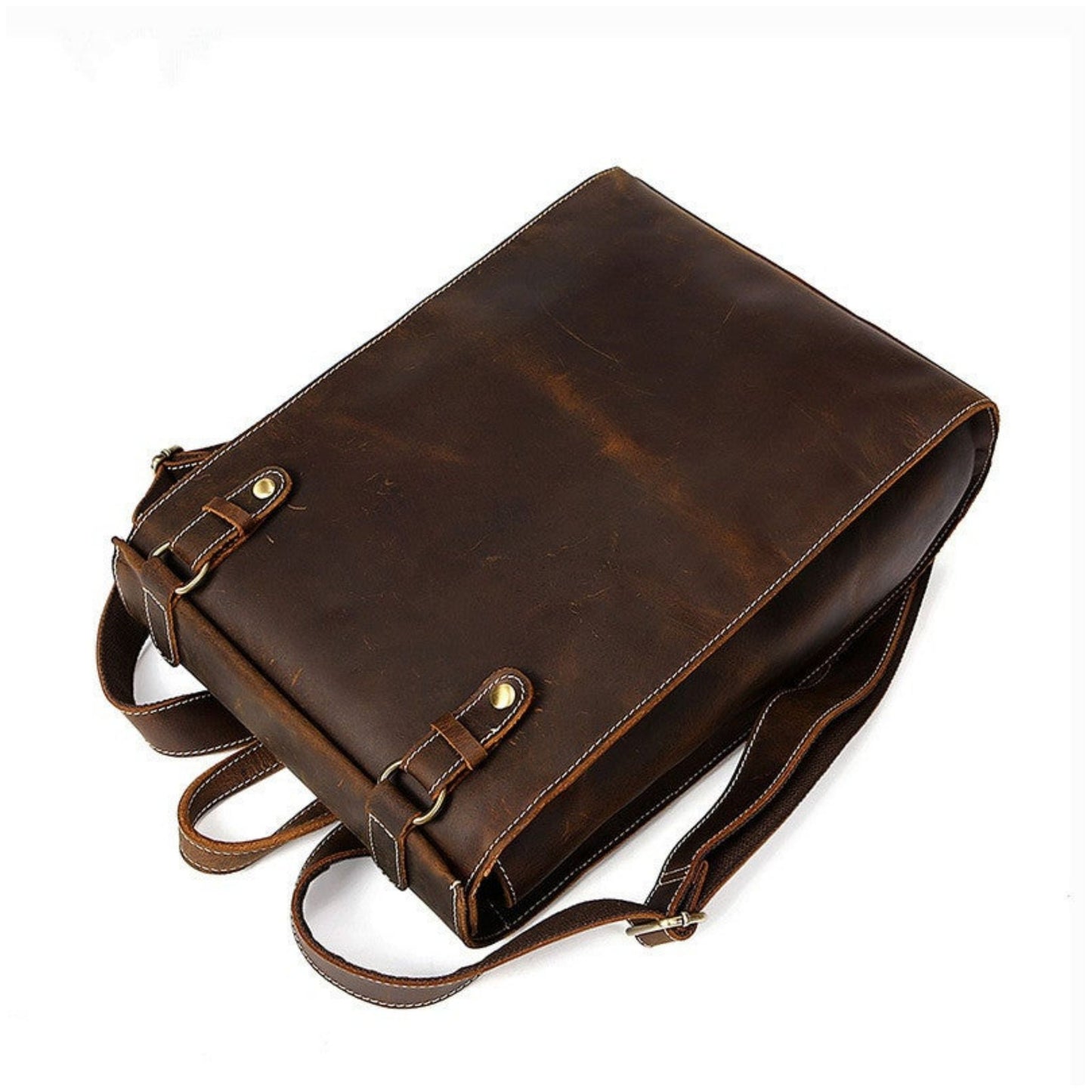 Men Full Grain Leather Backpack - Blue Sebe Handmade Leather Bags