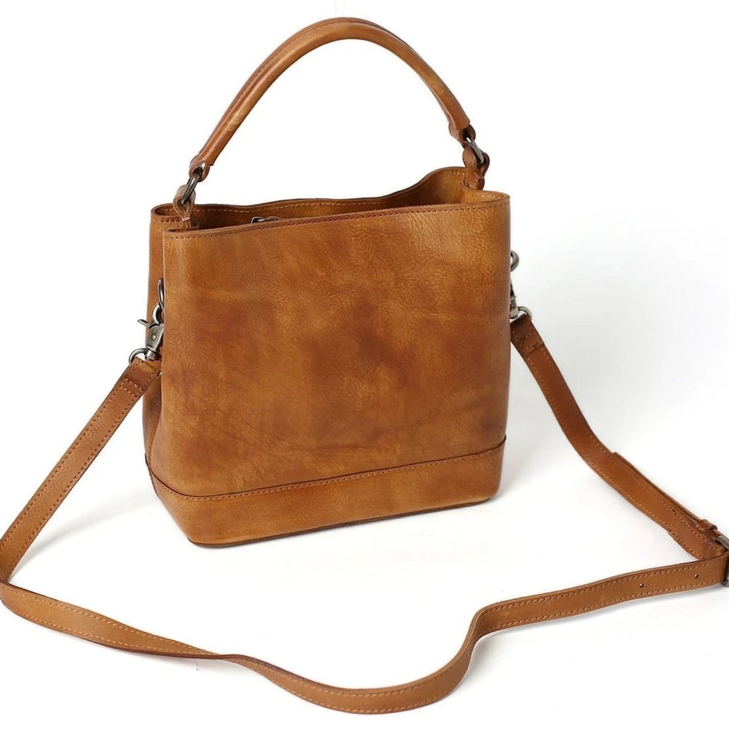 Handmade Full Grain Leather Chic Tote Handbag - Blue Sebe Handmade Leather Bags