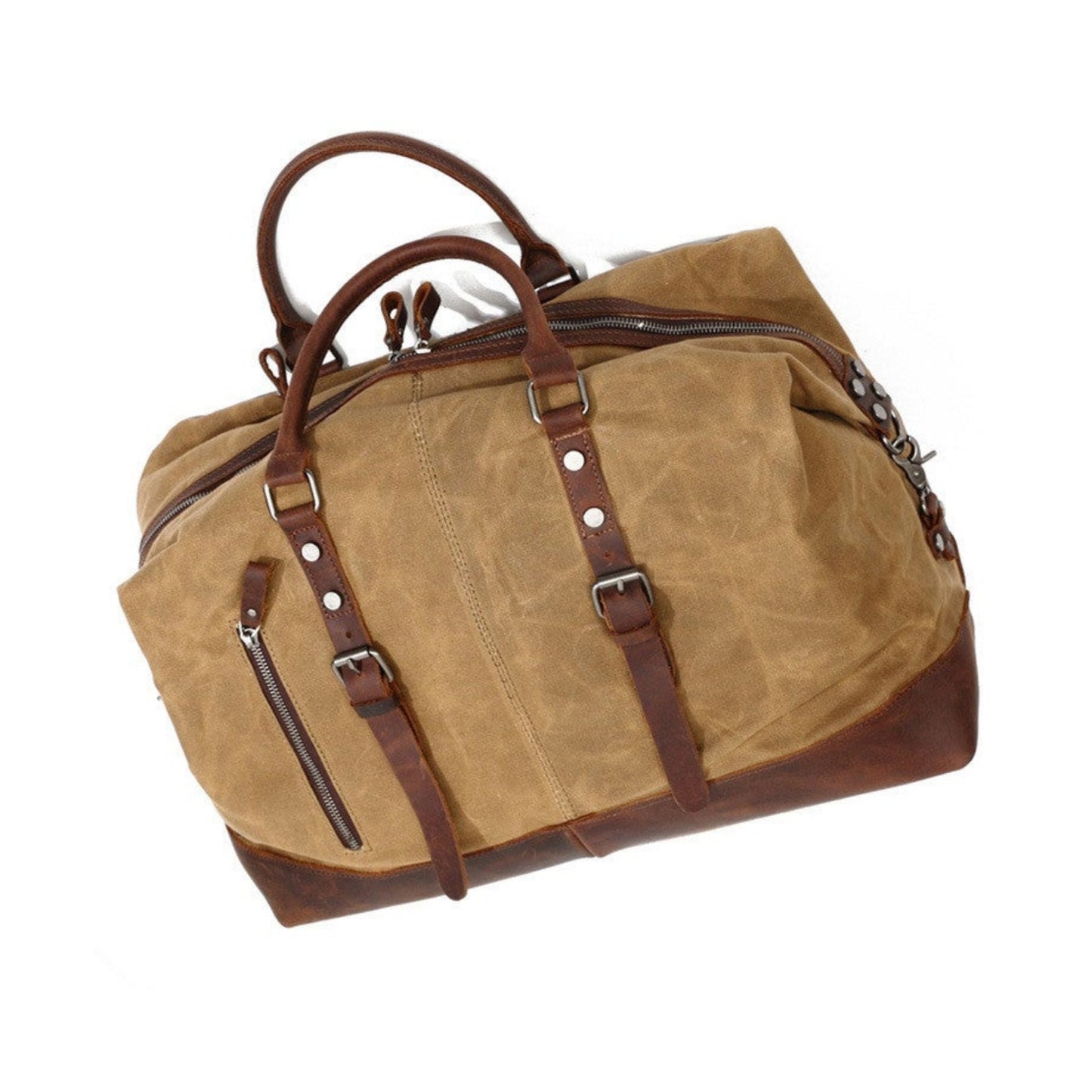 Waterproof Waxed Canvas Leather Travel Duffel Bag - Blue Sebe Handmade Leather Bags
