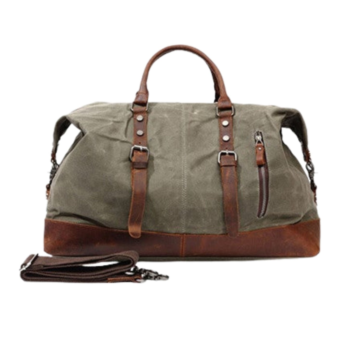 Waterproof Waxed Canvas Leather Travel Duffel Bag - Blue Sebe Handmade Leather Bags
