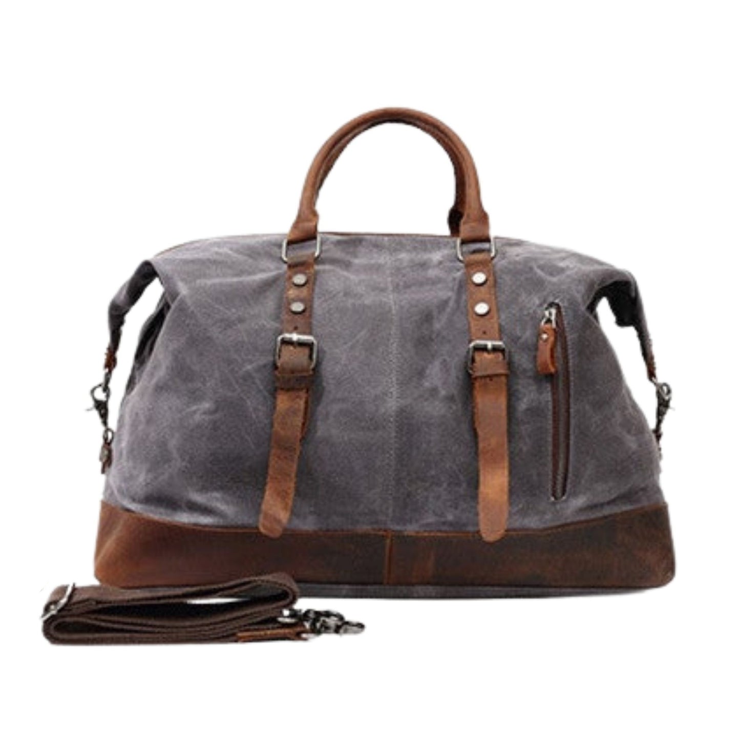 Waterproof Waxed Canvas Leather Travel Duffel Bag - Blue Sebe Handmade Leather Bags