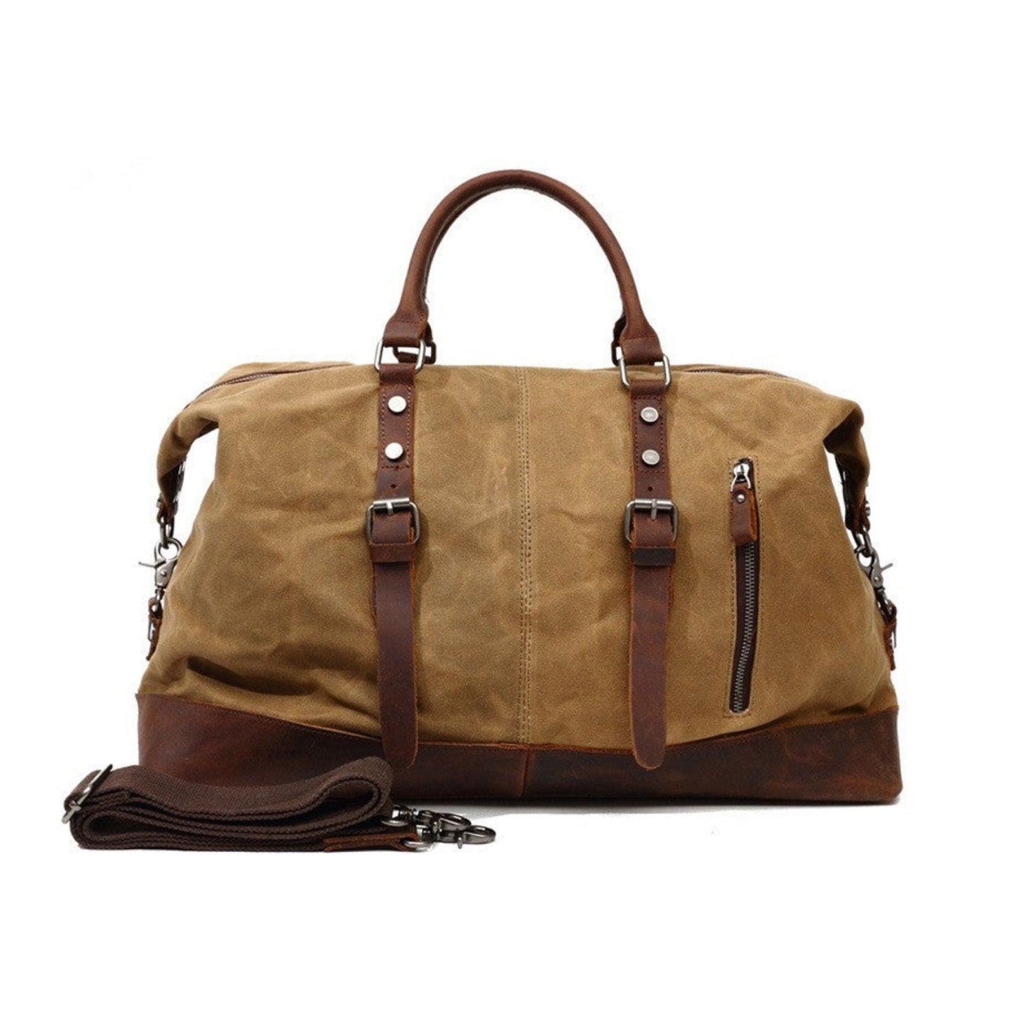Waterproof Waxed Canvas Leather Travel Duffel Bag - Blue Sebe Handmade Leather Bags