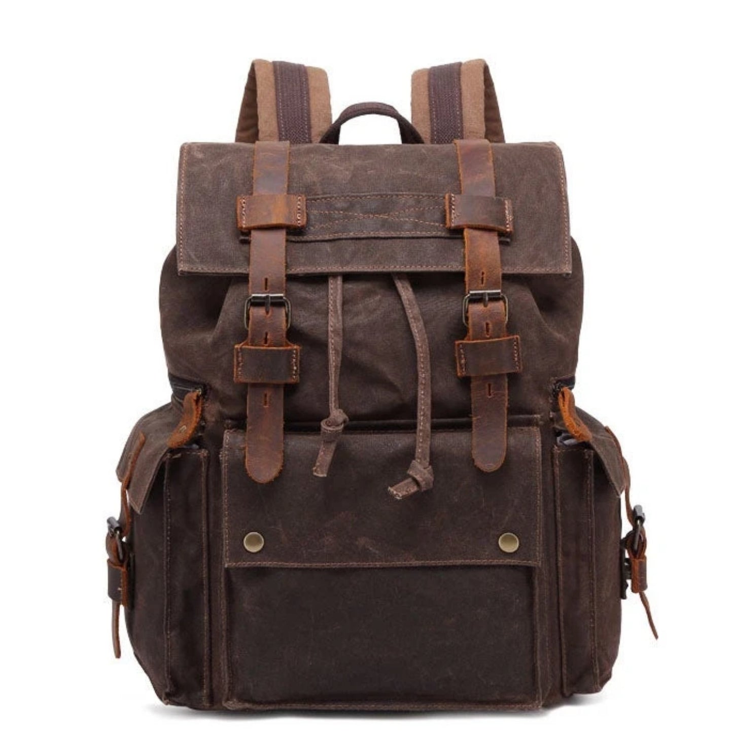 Waterproof Waxed Canvas With Leather Strap Backpack - Blue Sebe Handmade Leather Bags