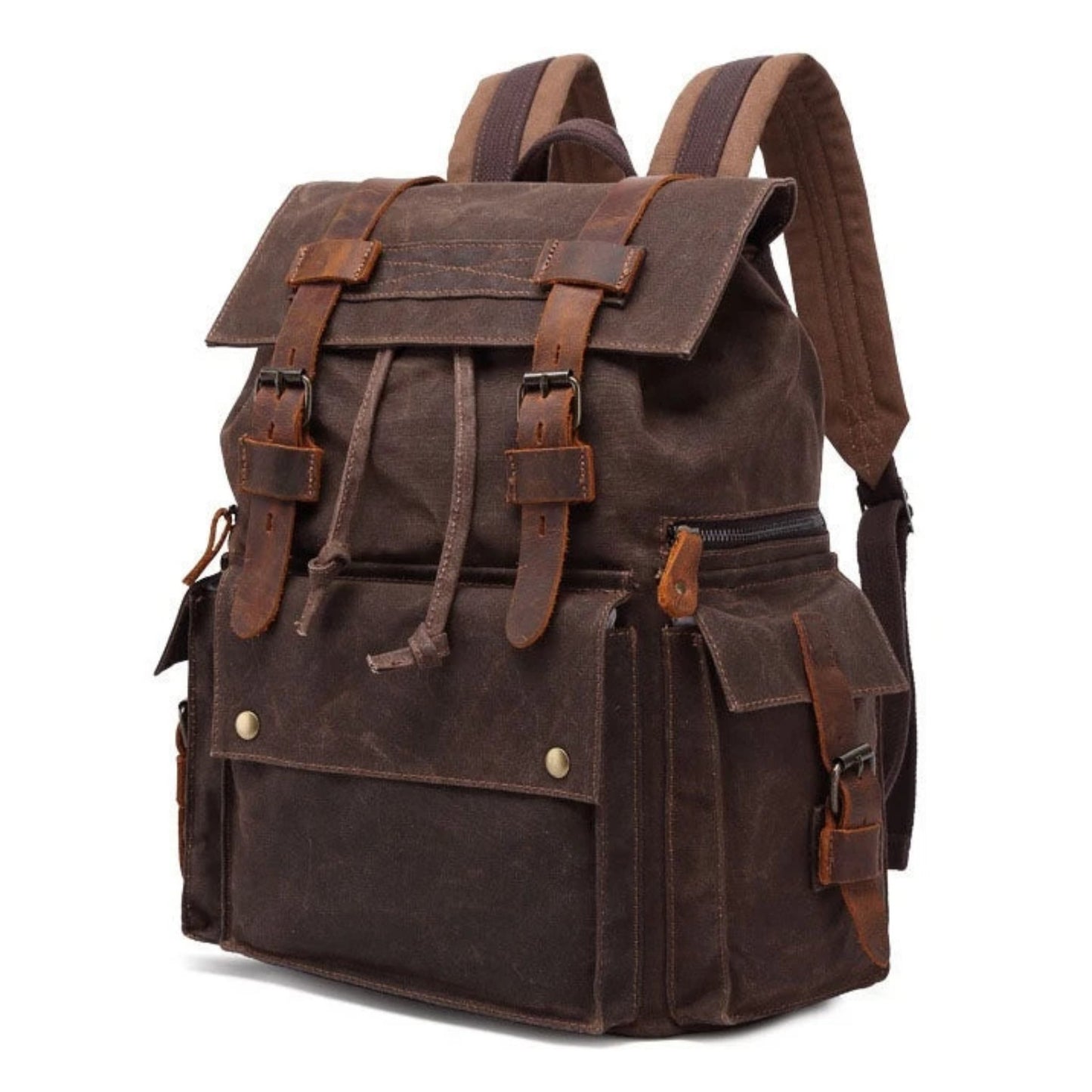 Waterproof Waxed Canvas With Leather Strap Backpack - Blue Sebe Handmade Leather Bags