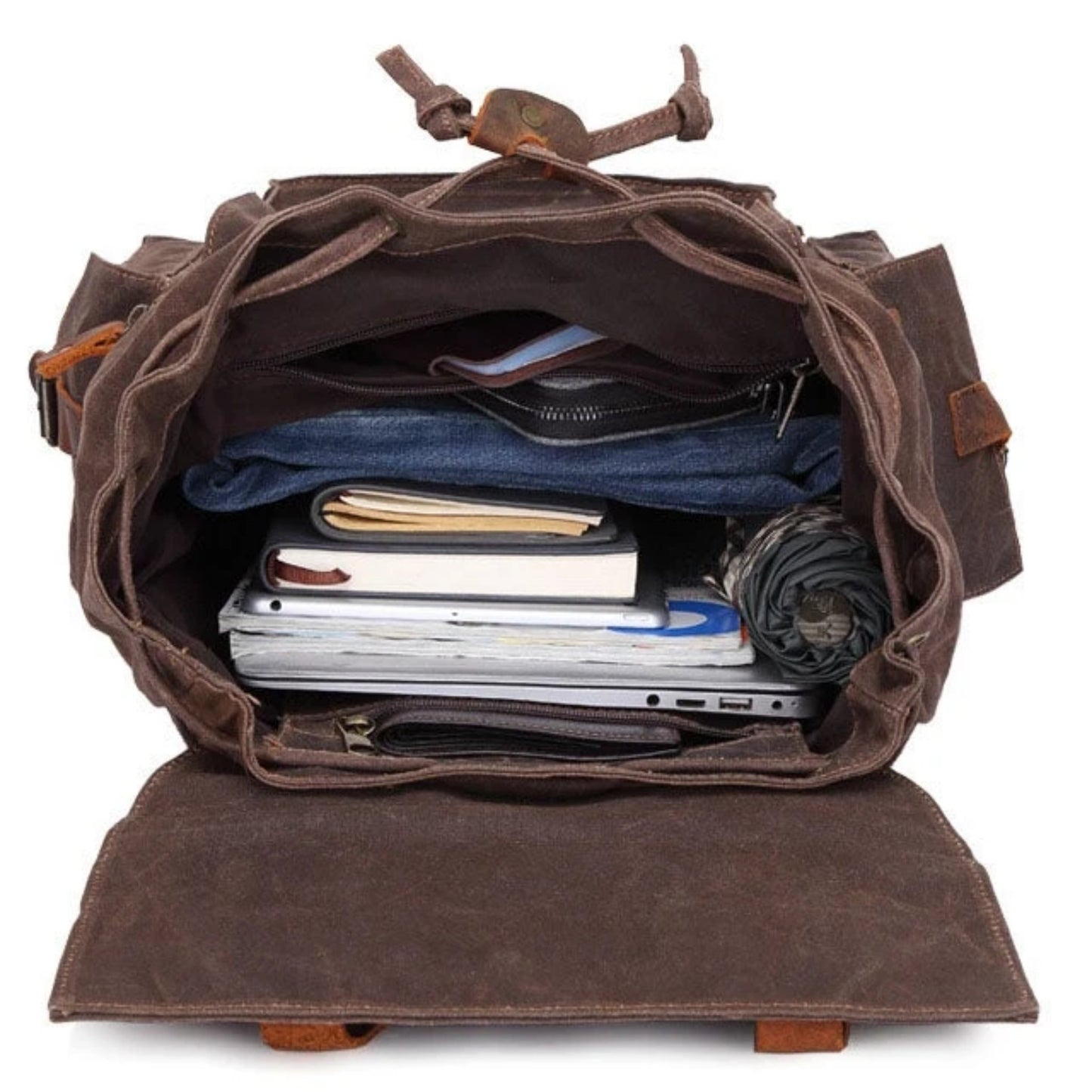 Waterproof Waxed Canvas With Leather Strap Backpack - Blue Sebe Handmade Leather Bags