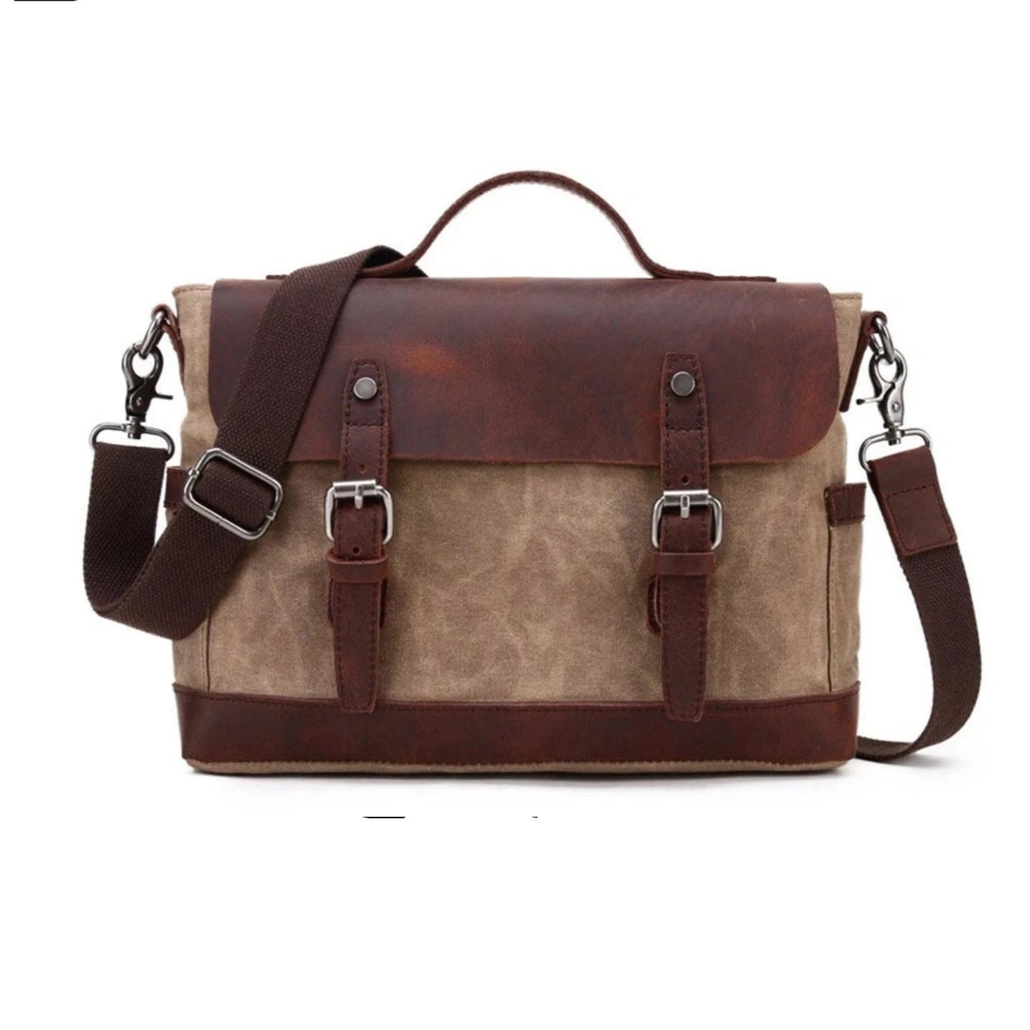Waterproof Waxed Canvas Leather Messenger Bag - Blue Sebe Handmade Leather Bags