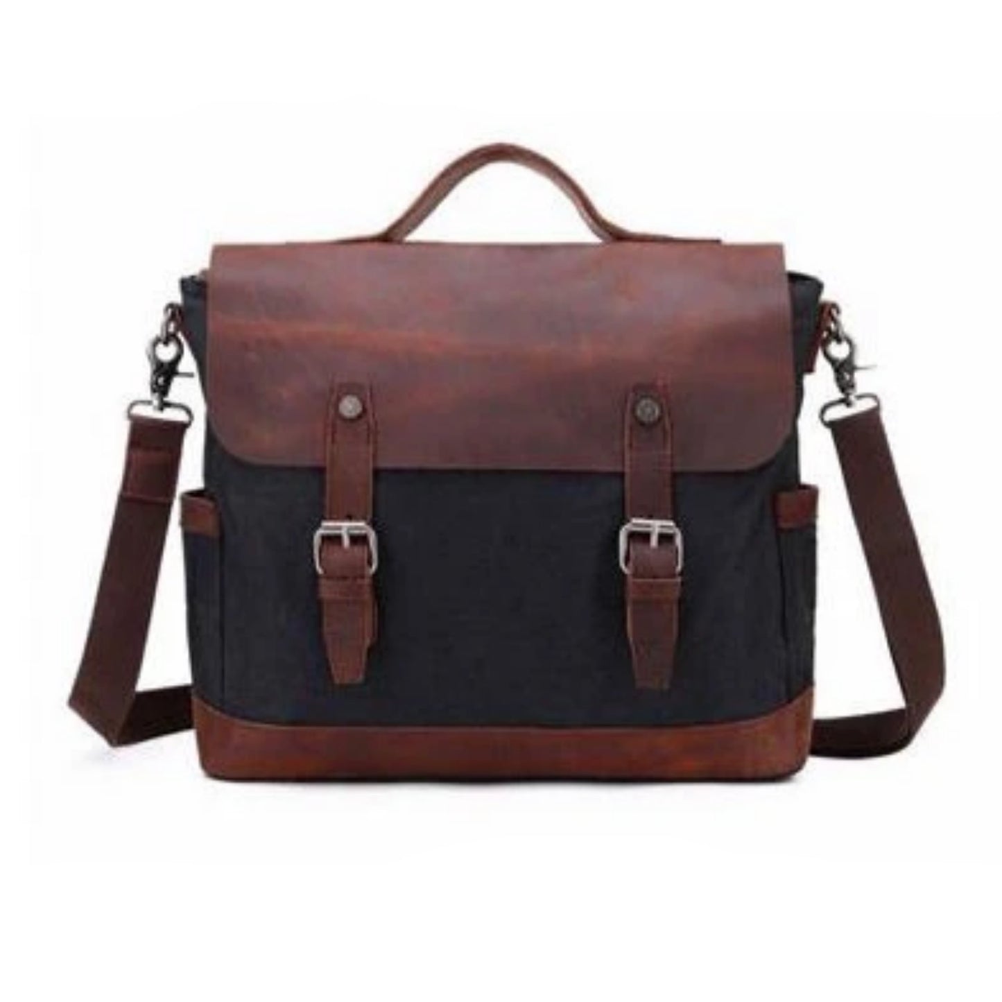 Waterproof Waxed Canvas Leather Messenger Bag - Blue Sebe Handmade Leather Bags