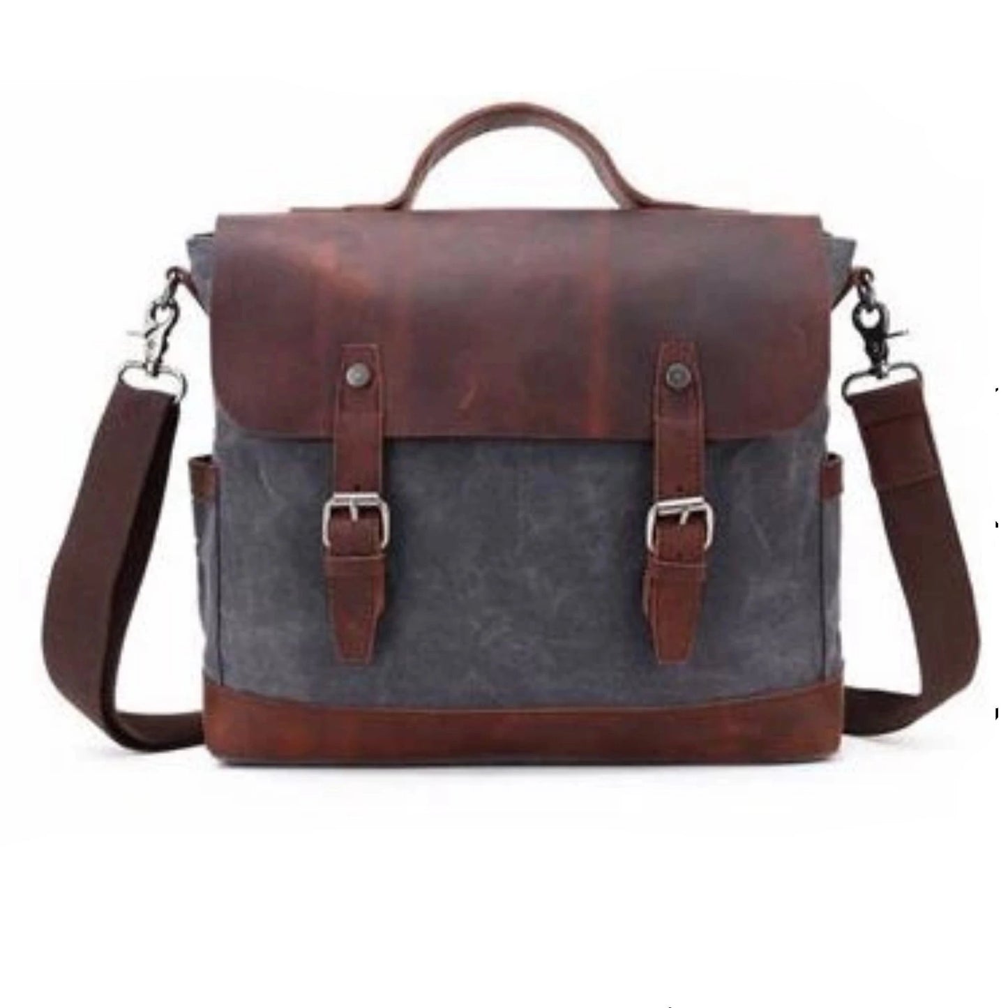Waterproof Waxed Canvas Leather Messenger Bag - Blue Sebe Handmade Leather Bags