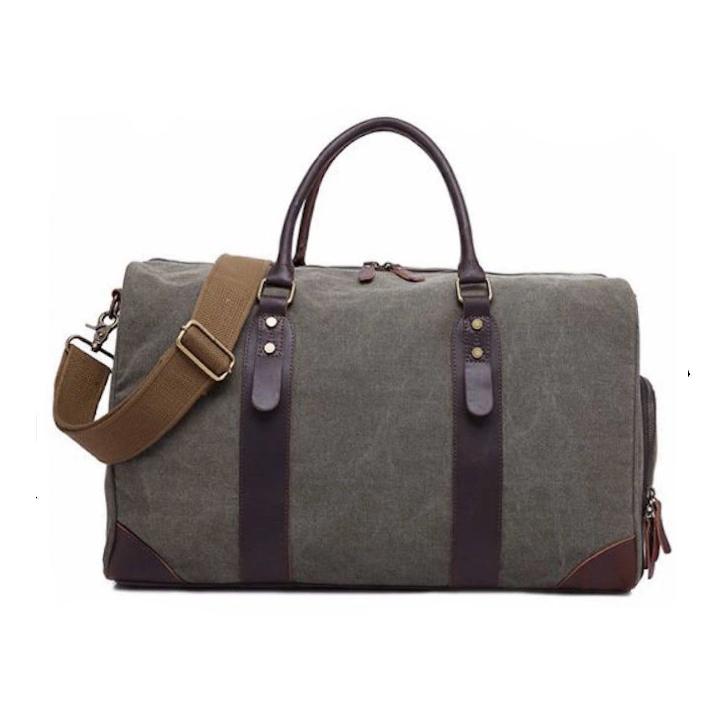 Canvas Leather Trim Travel Duffel with Shoe Pouch - Blue Sebe Handmade Leather Bags