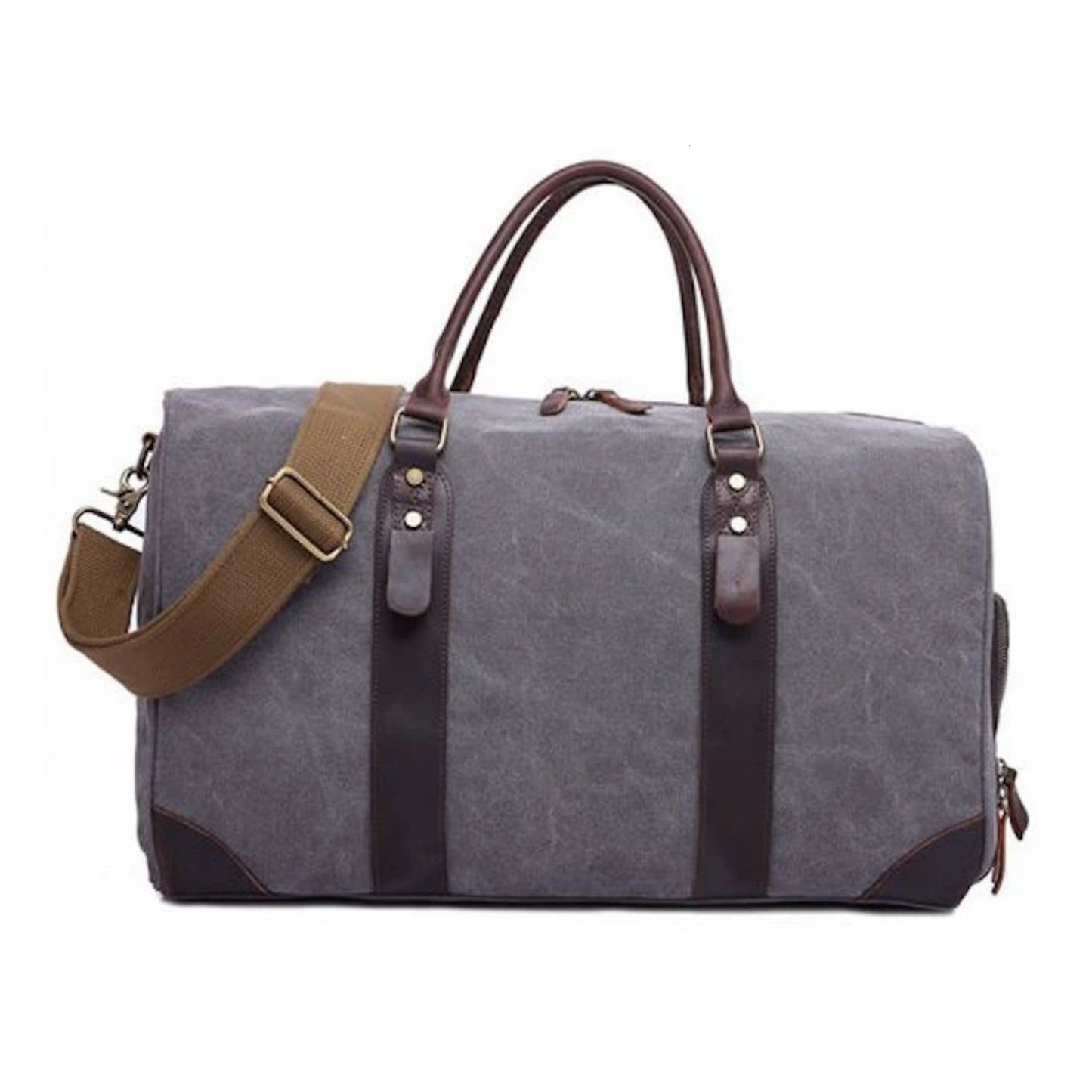 Canvas Leather Trim Travel Duffel with Shoe Pouch - Blue Sebe Handmade Leather Bags