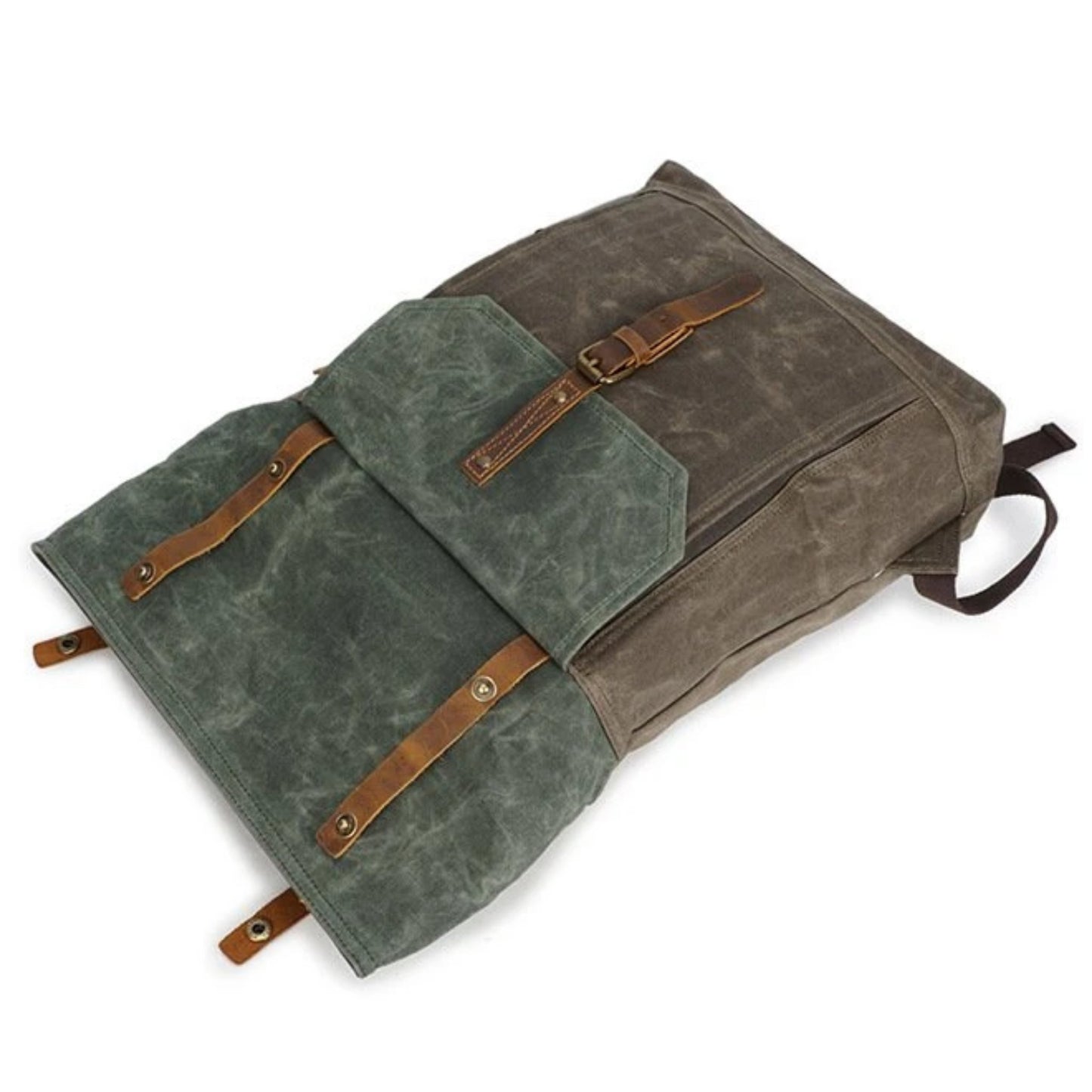 Waxed Canvas With Leather Unisex Hiking School Backpack - Blue Sebe Handmade Leather Bags