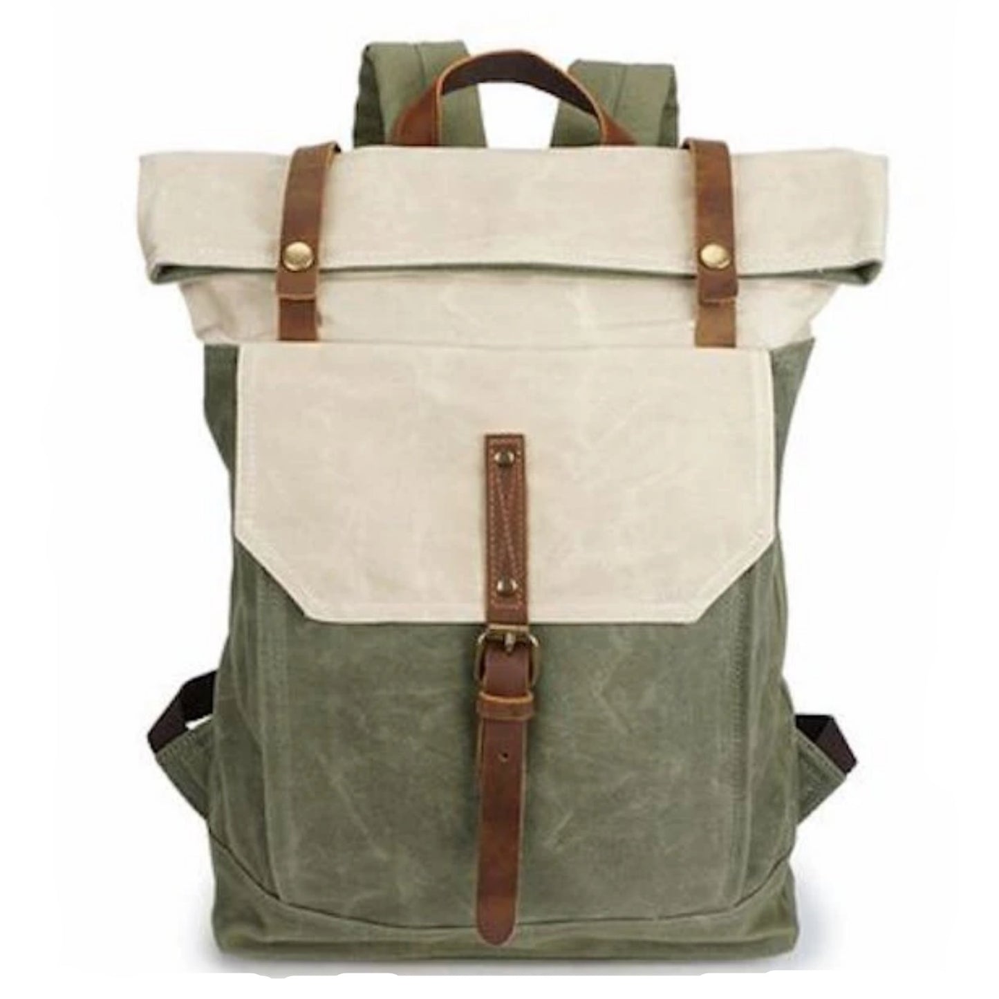 Waxed Canvas With Leather Unisex Hiking School Backpack - Blue Sebe Handmade Leather Bags
