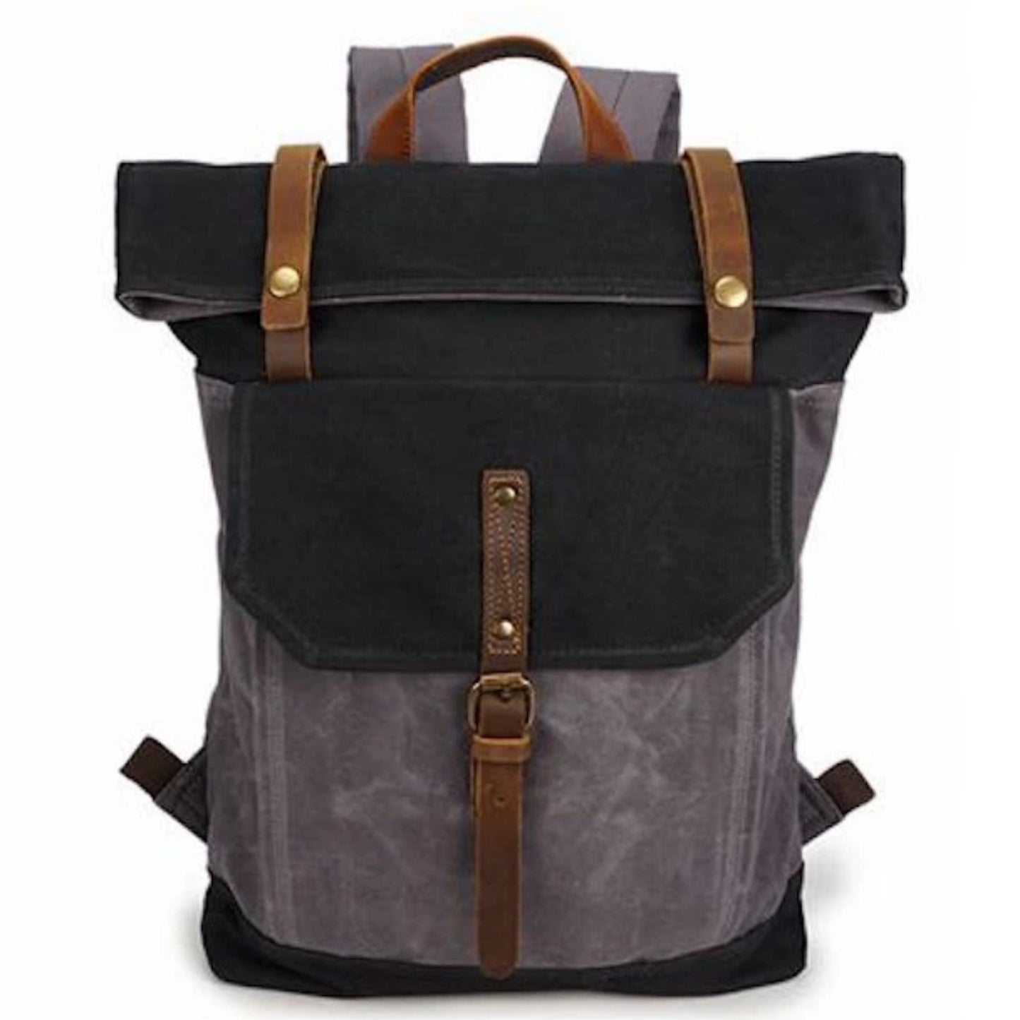 Waxed Canvas With Leather Unisex Hiking School Backpack - Blue Sebe Handmade Leather Bags