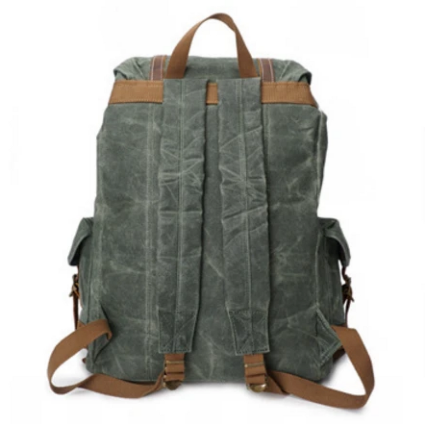 Vintage Oil Waxed Canvas With Leather Waterproof School Backpack - Blue Sebe Handmade Leather Bags