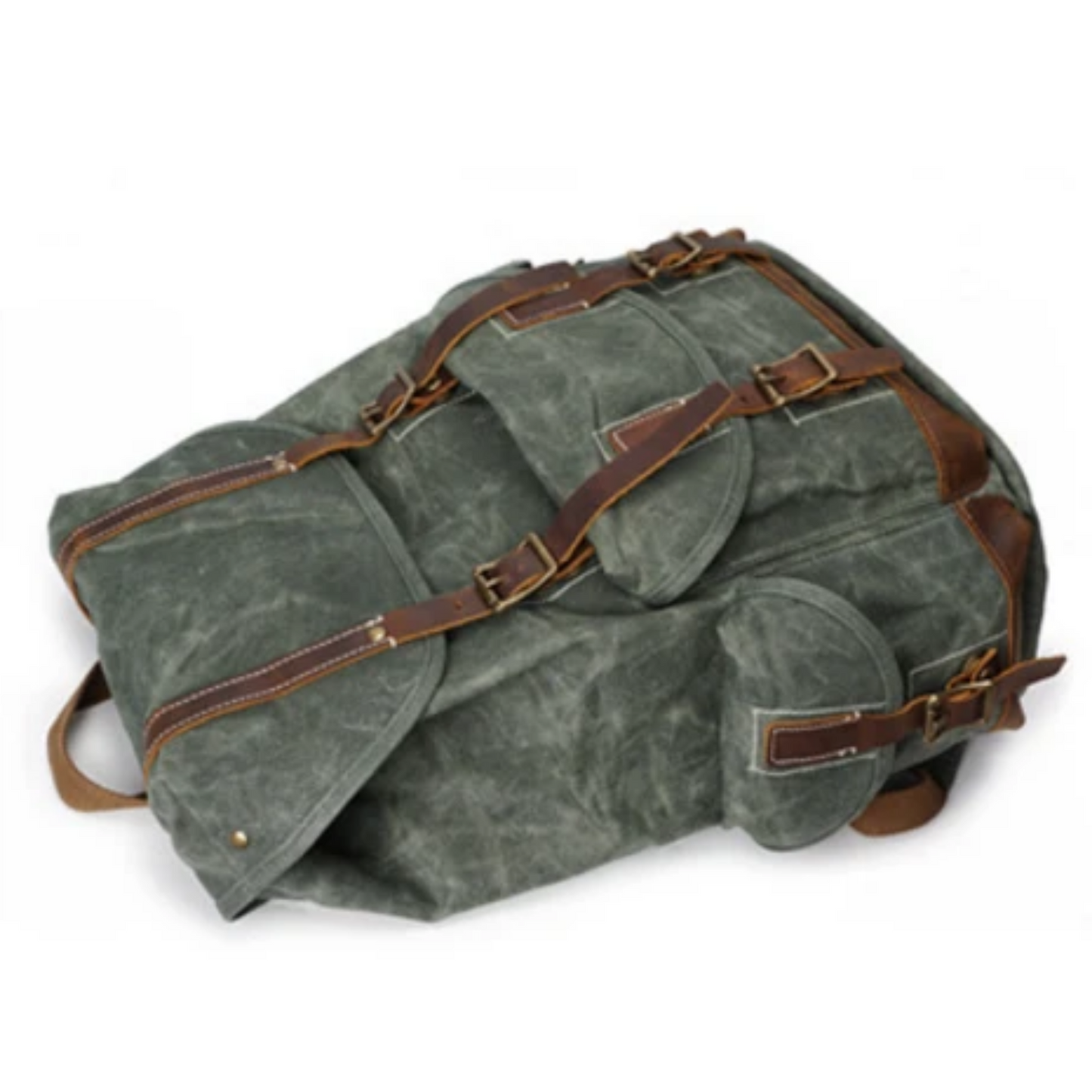 Vintage Oil Waxed Canvas With Leather Waterproof School Backpack - Blue Sebe Handmade Leather Bags
