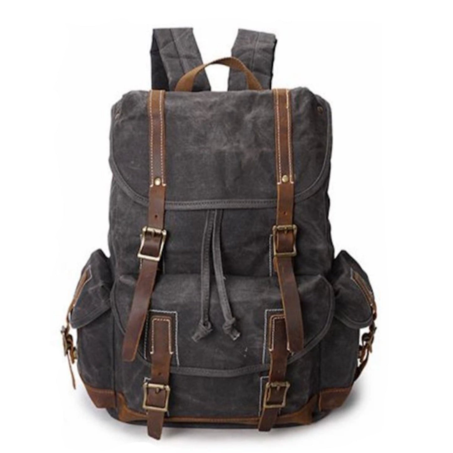 Vintage Oil Waxed Canvas With Leather Waterproof School Backpack - Blue Sebe Handmade Leather Bags
