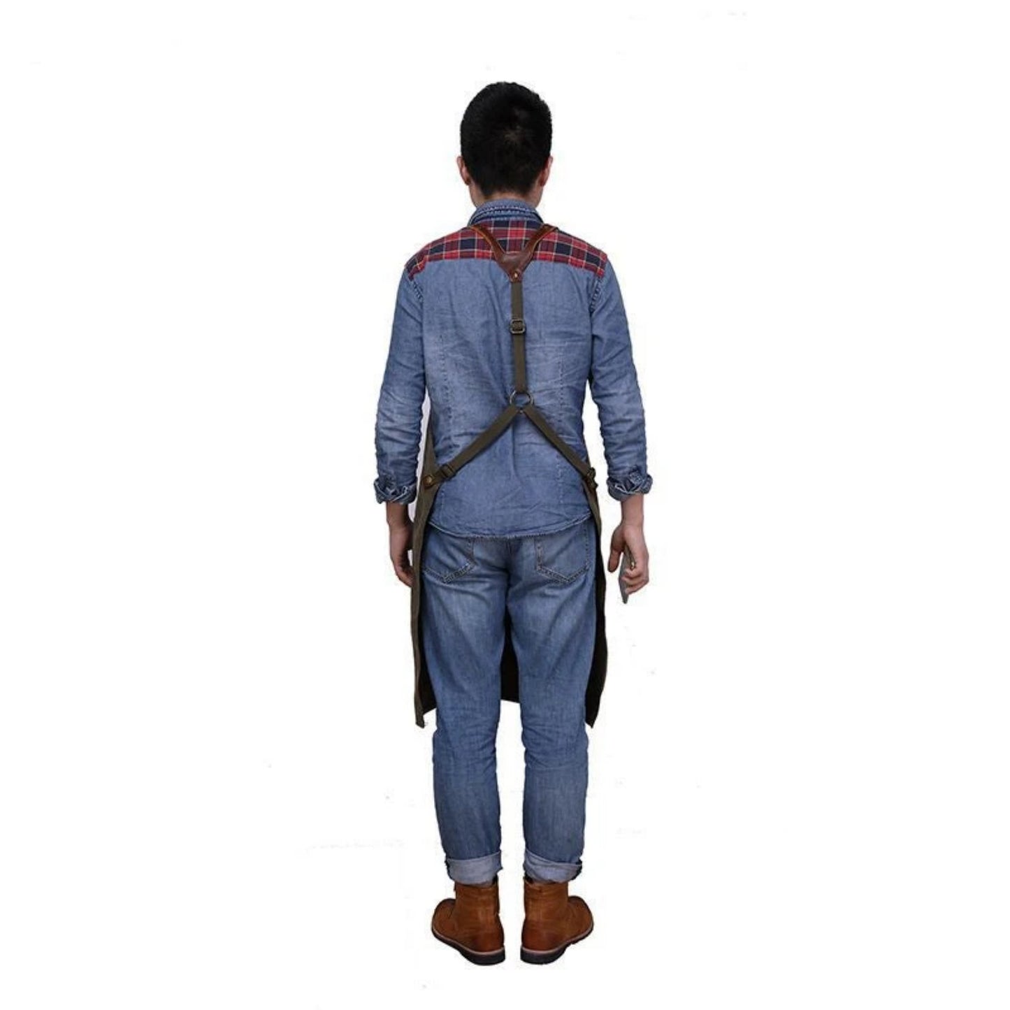 Handmade Vintage Waxed Canvas And Leather Apron - Blue Sebe Handmade Leather Bags