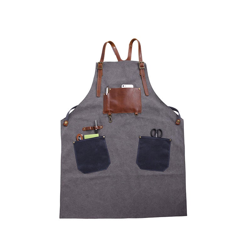 Handmade Vintage Waxed Canvas And Leather Apron - Blue Sebe Handmade Leather Bags