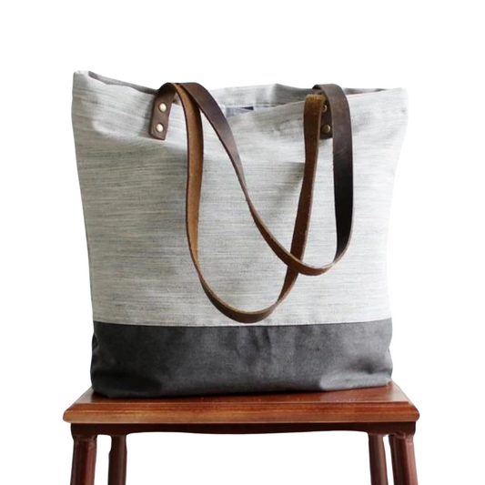 Handmade Canvas Women's Tote Handbag | White with Grey