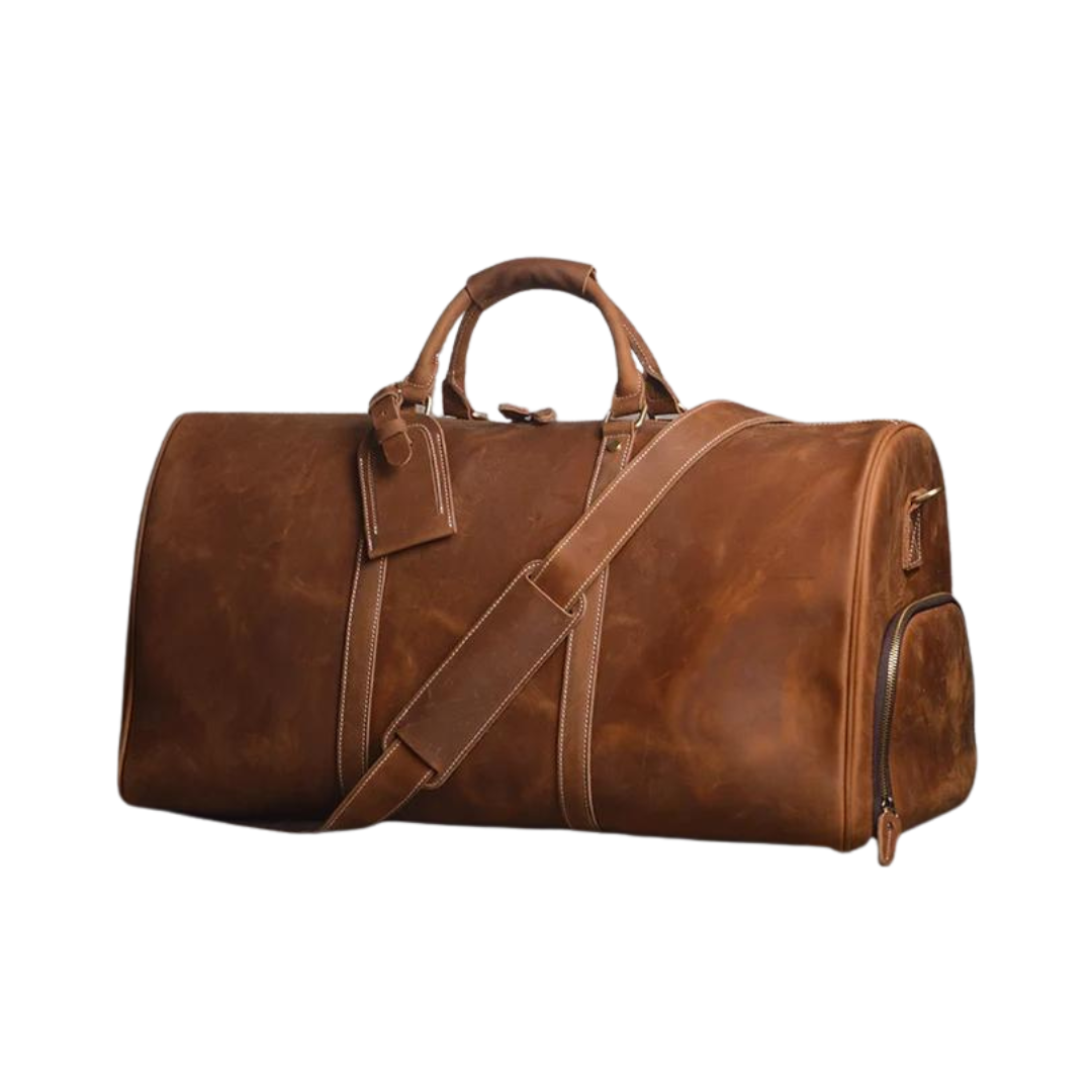 Handmade Large Vintage Full Grain Leather Duffle Bag with shoe Compartment. Free Shipping Available in 2 colors