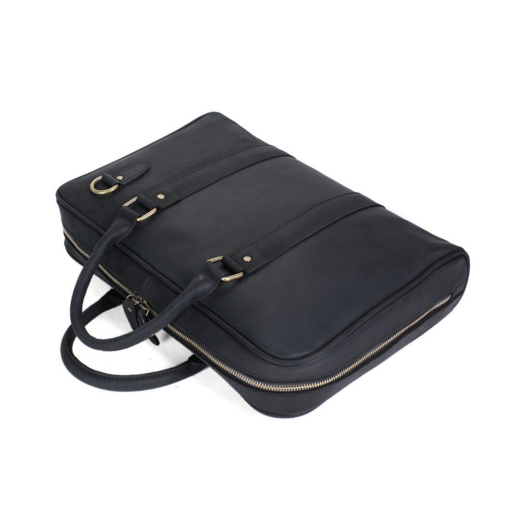 Handmade Black Genuine Leather Briefcase, Messenger Bag, Laptop Bag, Men's Handbag