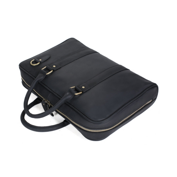 Handmade Black Genuine Leather Briefcase, Messenger Bag, Laptop Bag, Men's Handbag