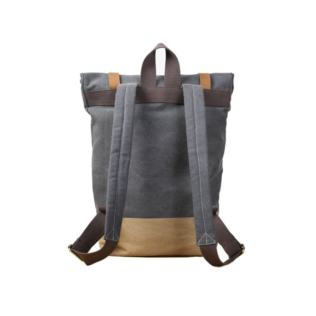 Handmade Minimalist Canvas Leather Grey Backpack