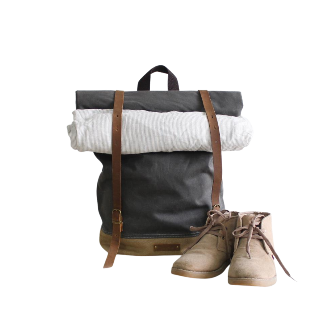 Handmade Minimalist Canvas Leather Grey Backpack